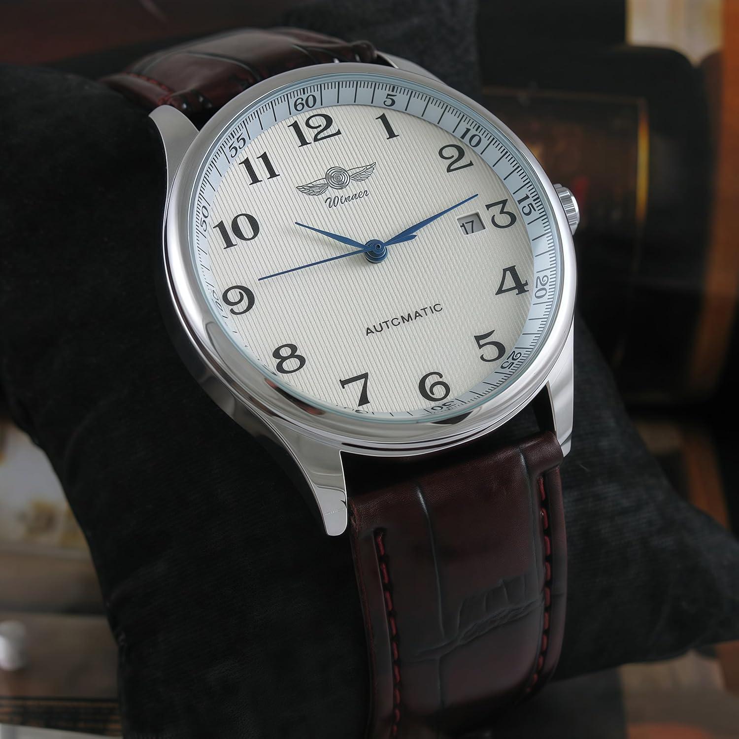 Reloj Automático Clásico Hombre MASTOP con Calendario y Cuero Marrón