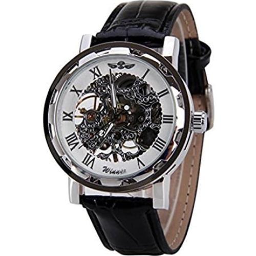 Reloj Mecánico Unisex MASTOP Dial Esqueleto Cuero Negro 40mm