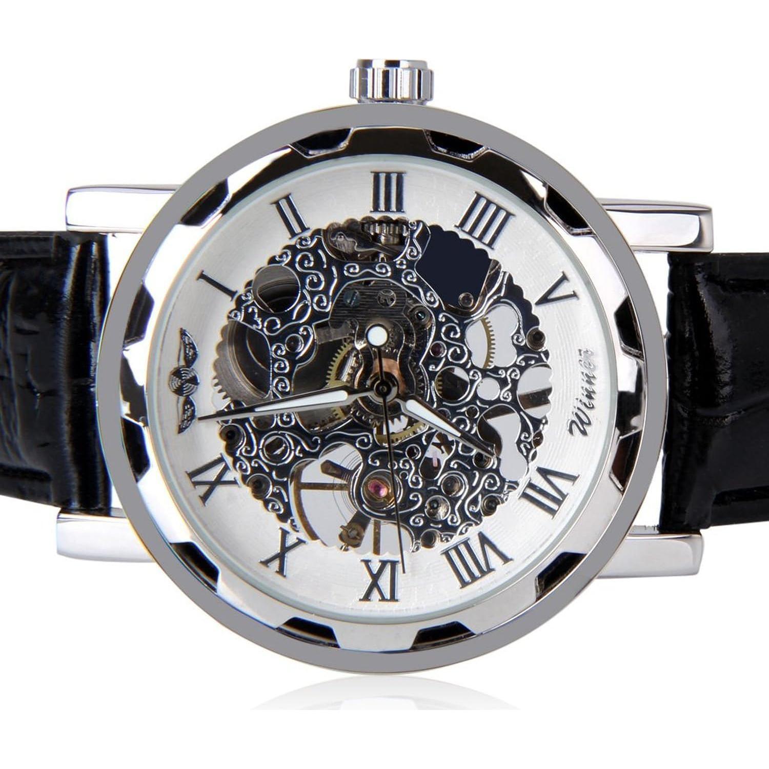 Reloj Mecánico Unisex MASTOP Dial Esqueleto Cuero Negro 40mm