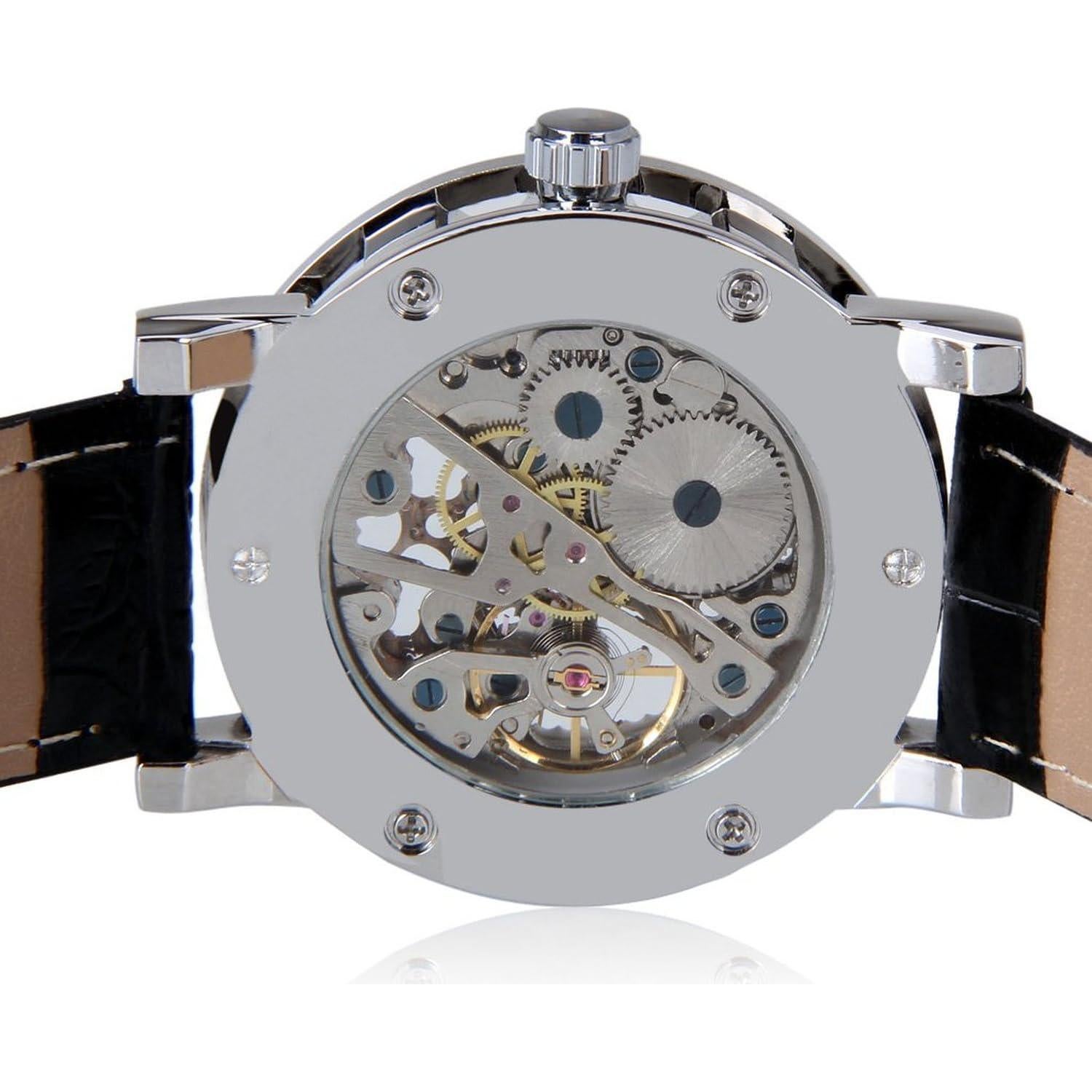 Reloj Mecánico Unisex MASTOP Dial Esqueleto Cuero Negro 40mm