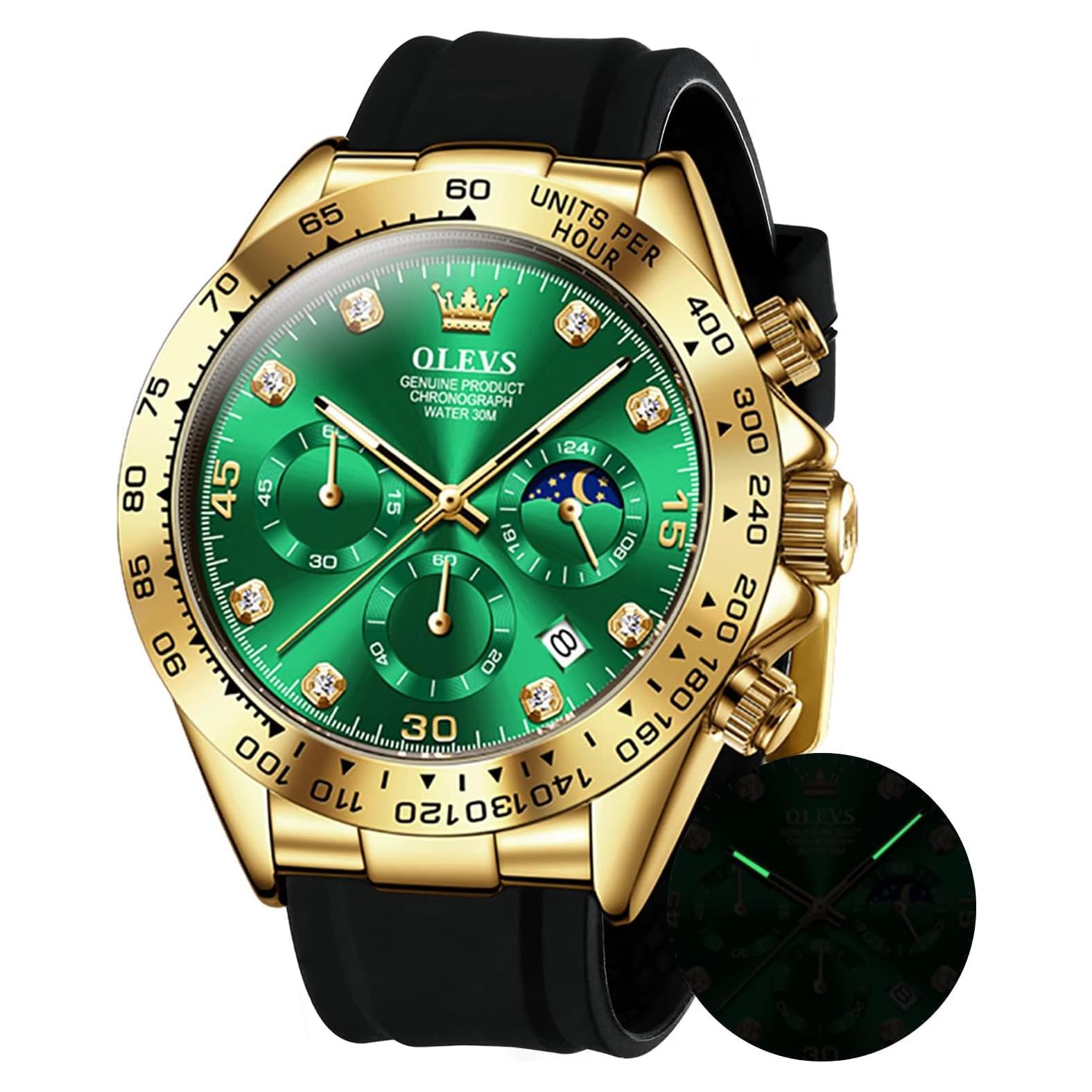 Reloj OLEVS Cronógrafo Multifuncional Hombre Verde Silicona