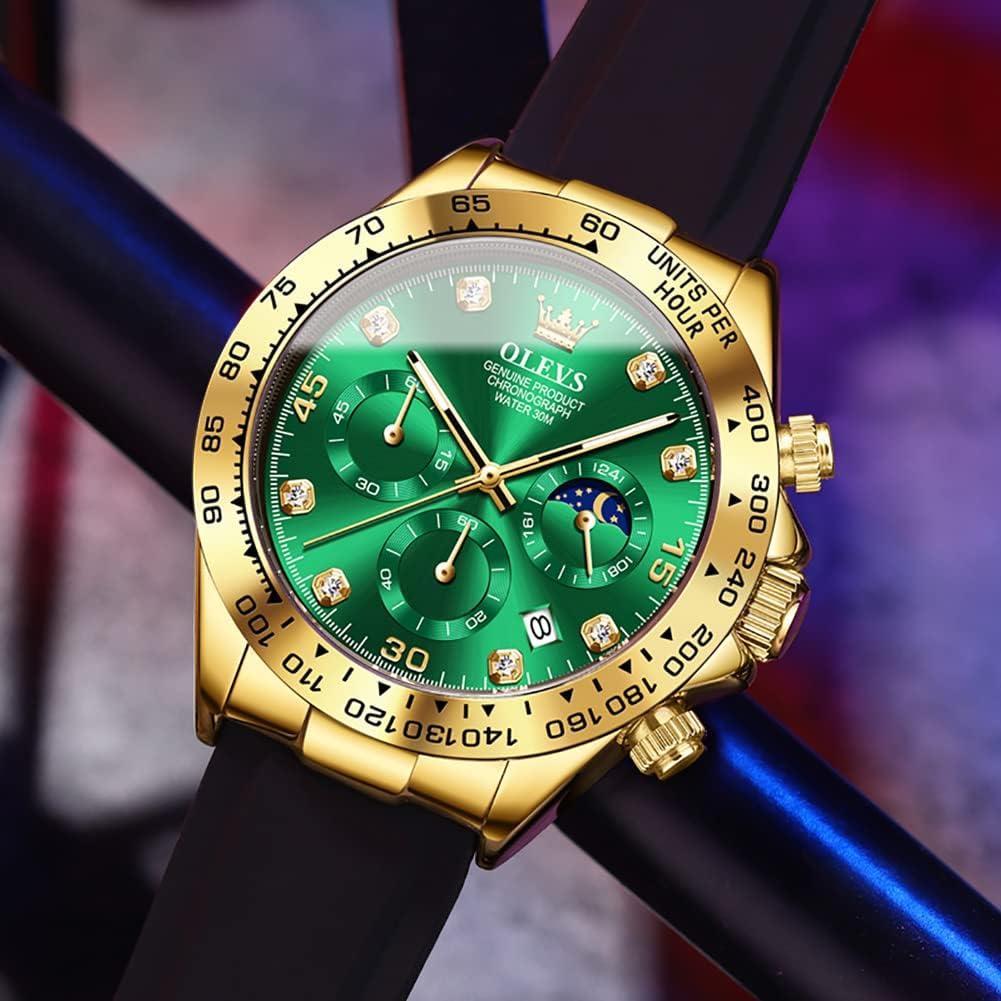 Reloj OLEVS Cronógrafo Multifuncional Hombre Verde Silicona