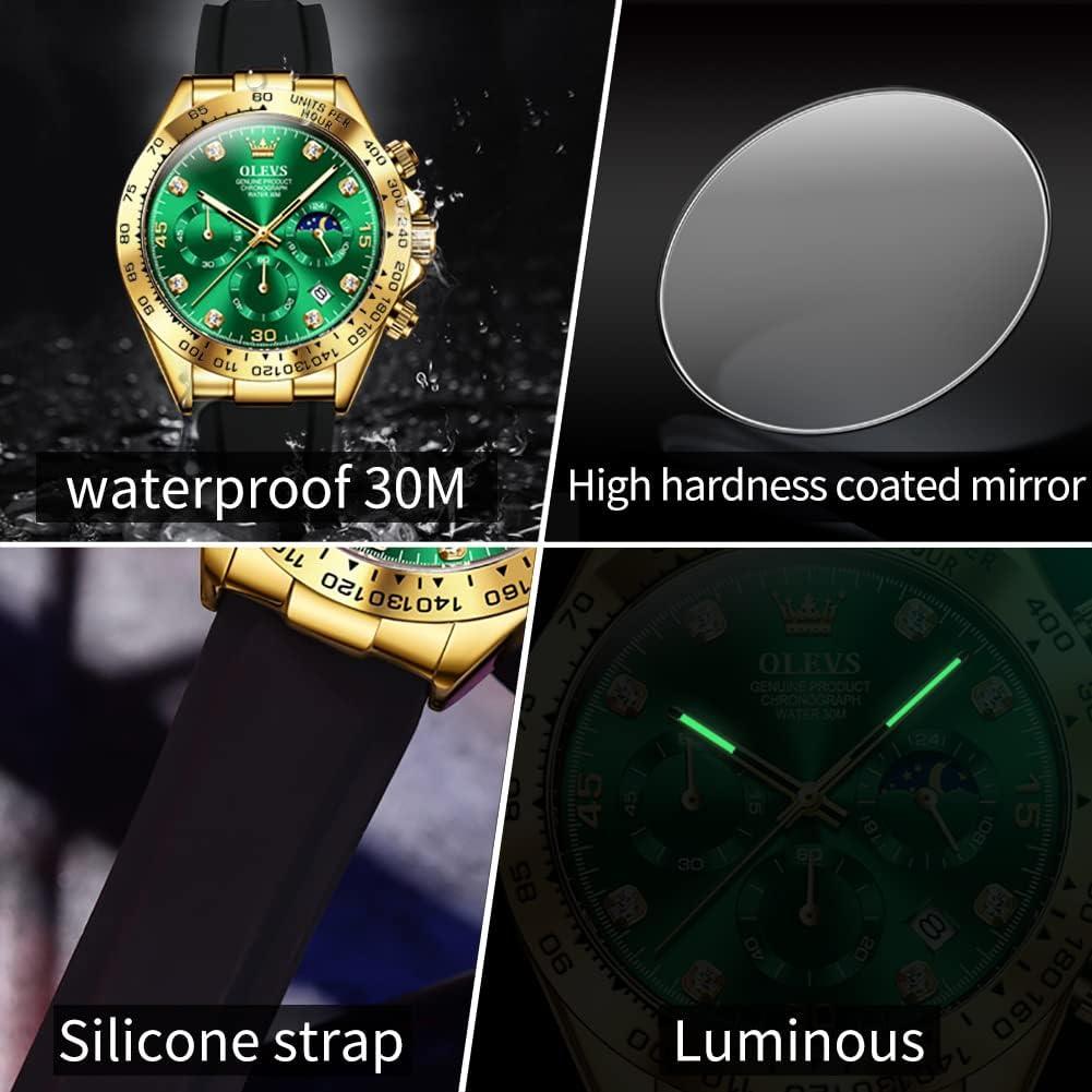 Reloj OLEVS Cronógrafo Multifuncional Hombre Verde Silicona