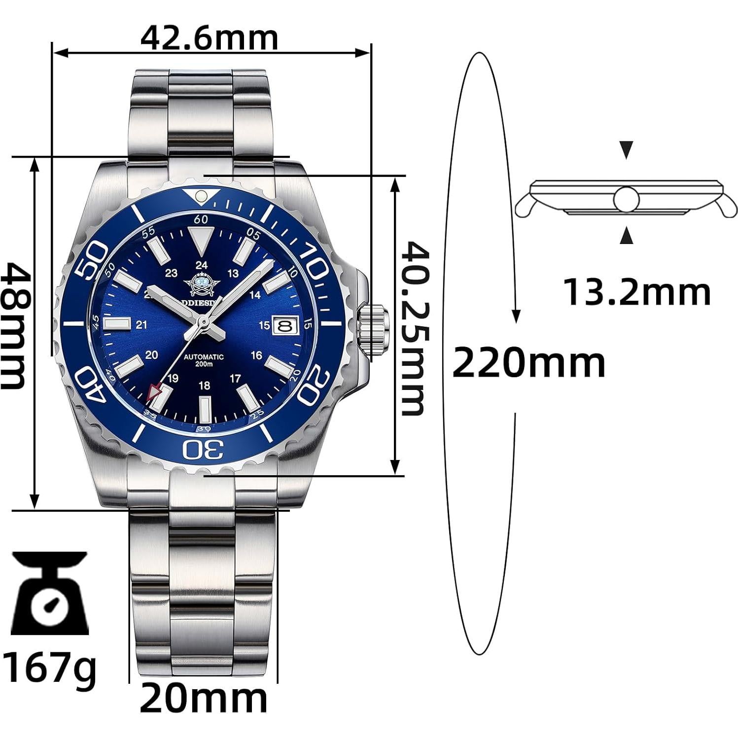 Reloj de buceo automático ADDIESDIVE AD2504 200M acero inoxidable