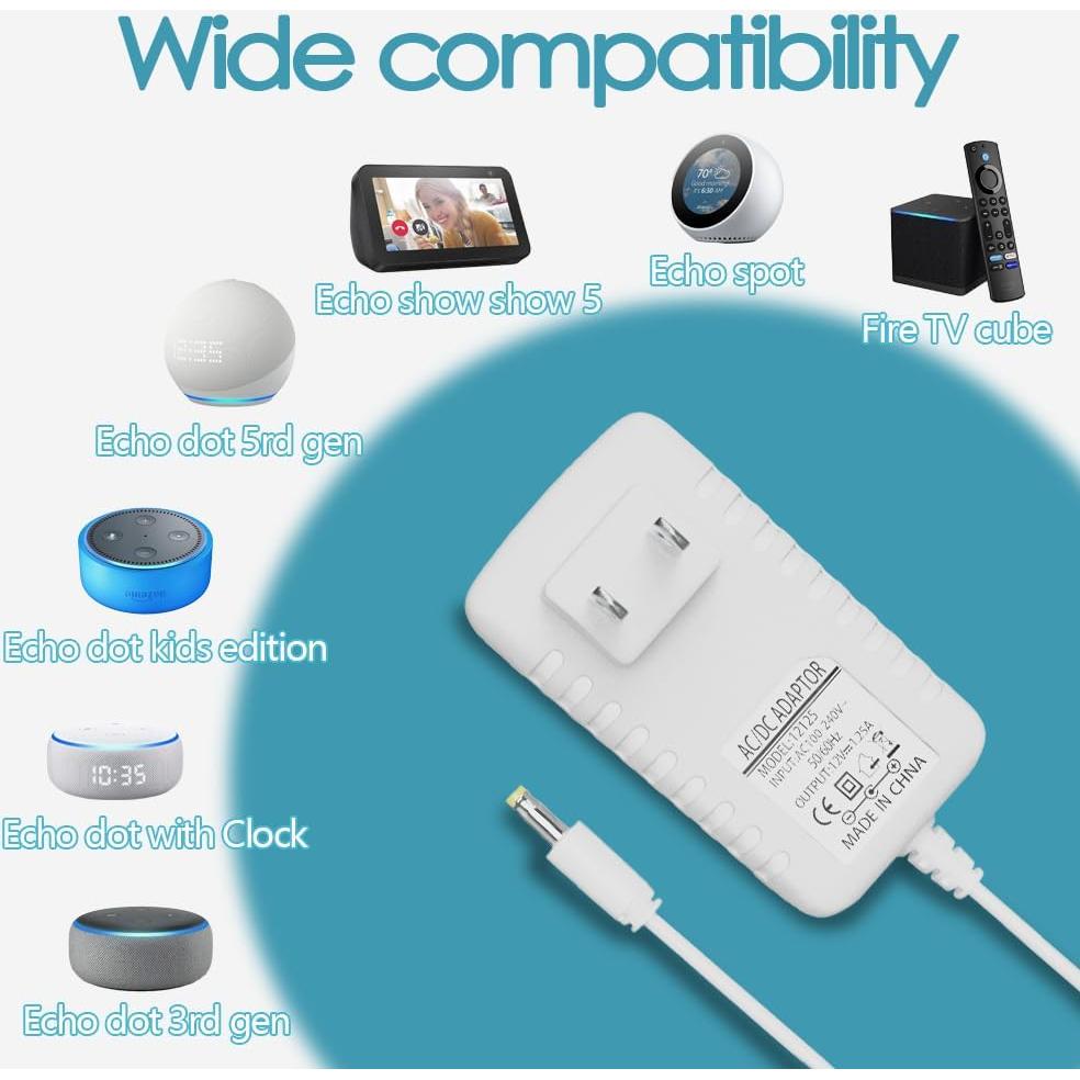 Adaptador de Corriente 15W Pinkind para Echo Dot 1.98m