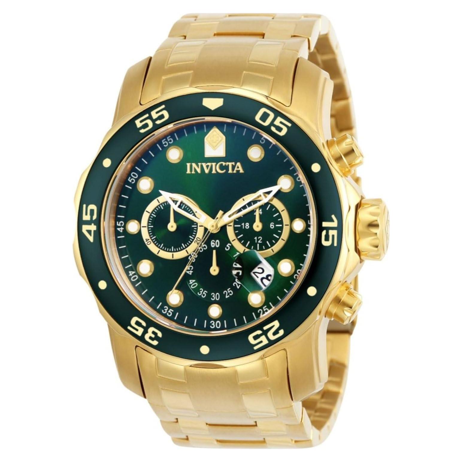 Reloj Cronógrafo Pro Diver Invicta Hombre 48mm Dorado Verde