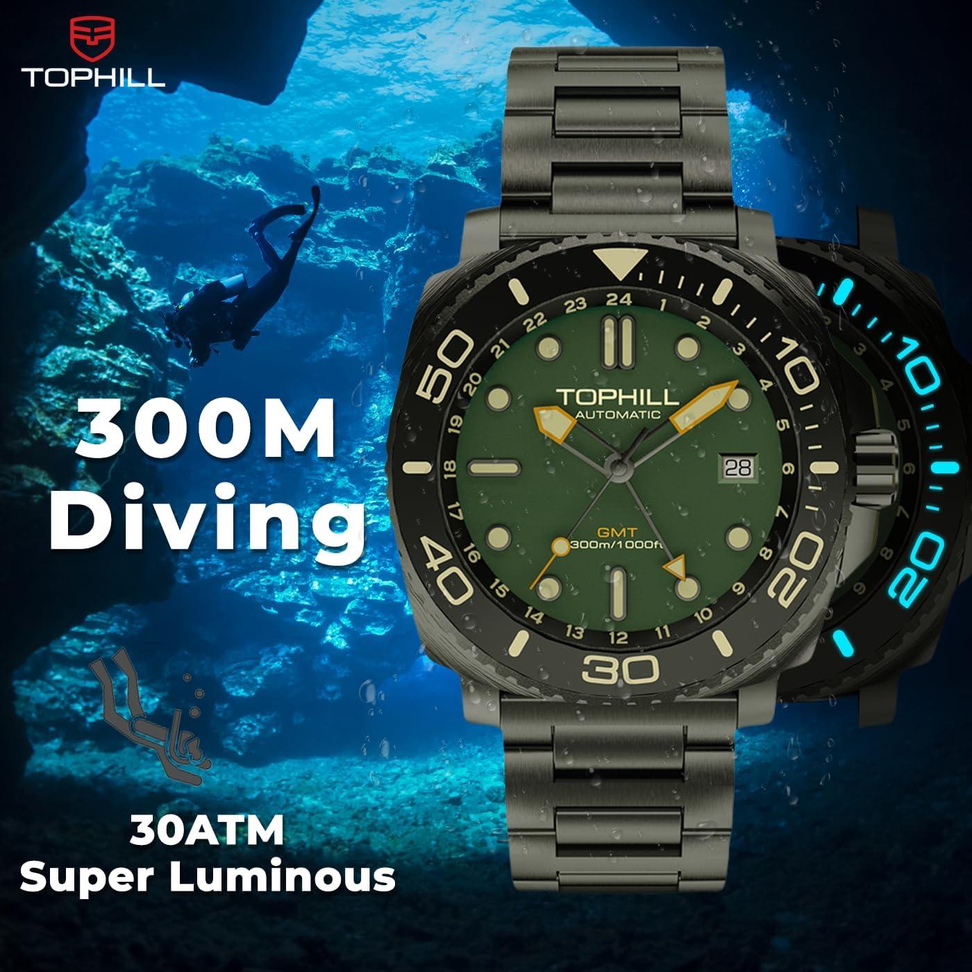 Reloj Automático GMT TOPHILL TL027G Buceo 300M Acero Inoxidable