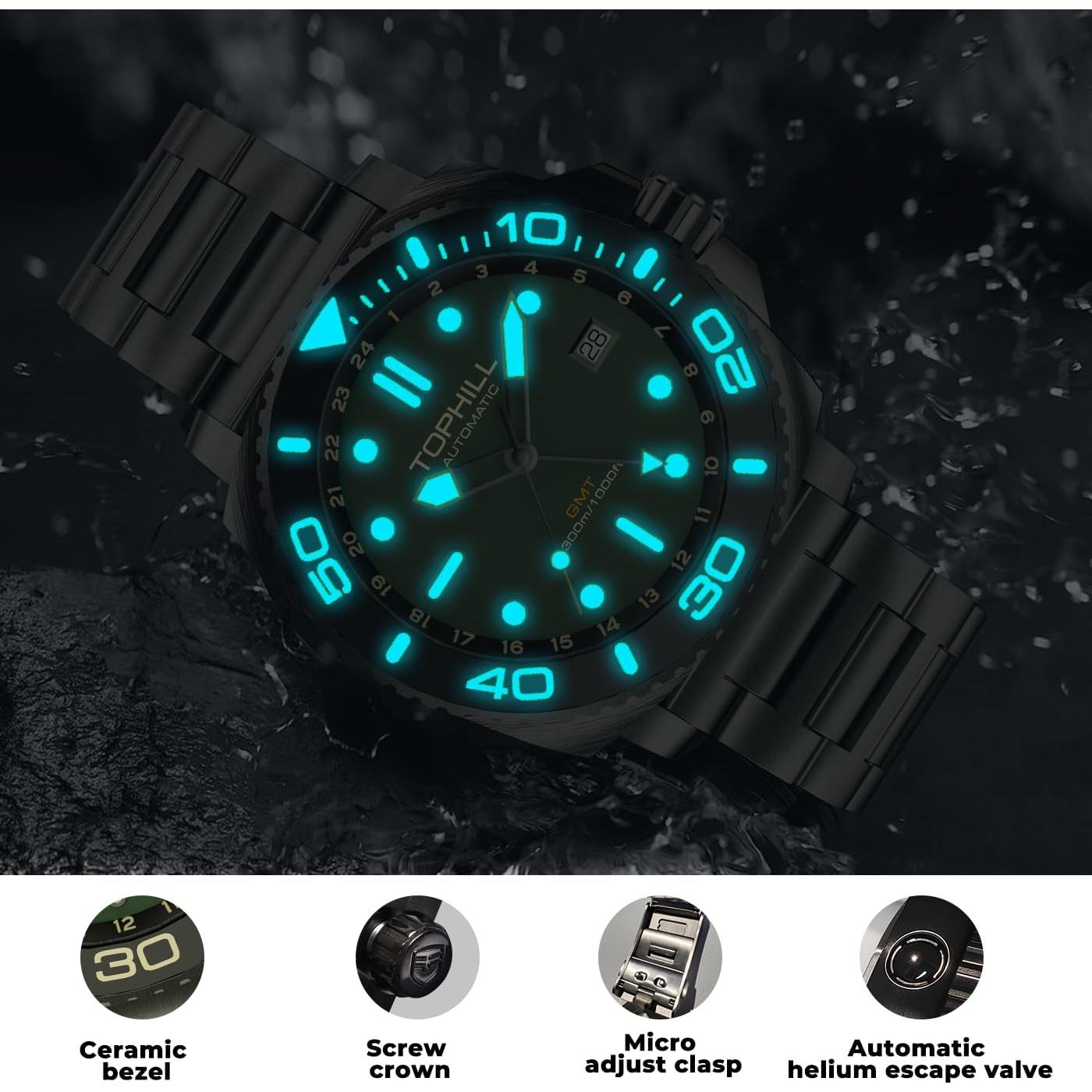Reloj Automático GMT TOPHILL TL027G Buceo 300M Acero Inoxidable