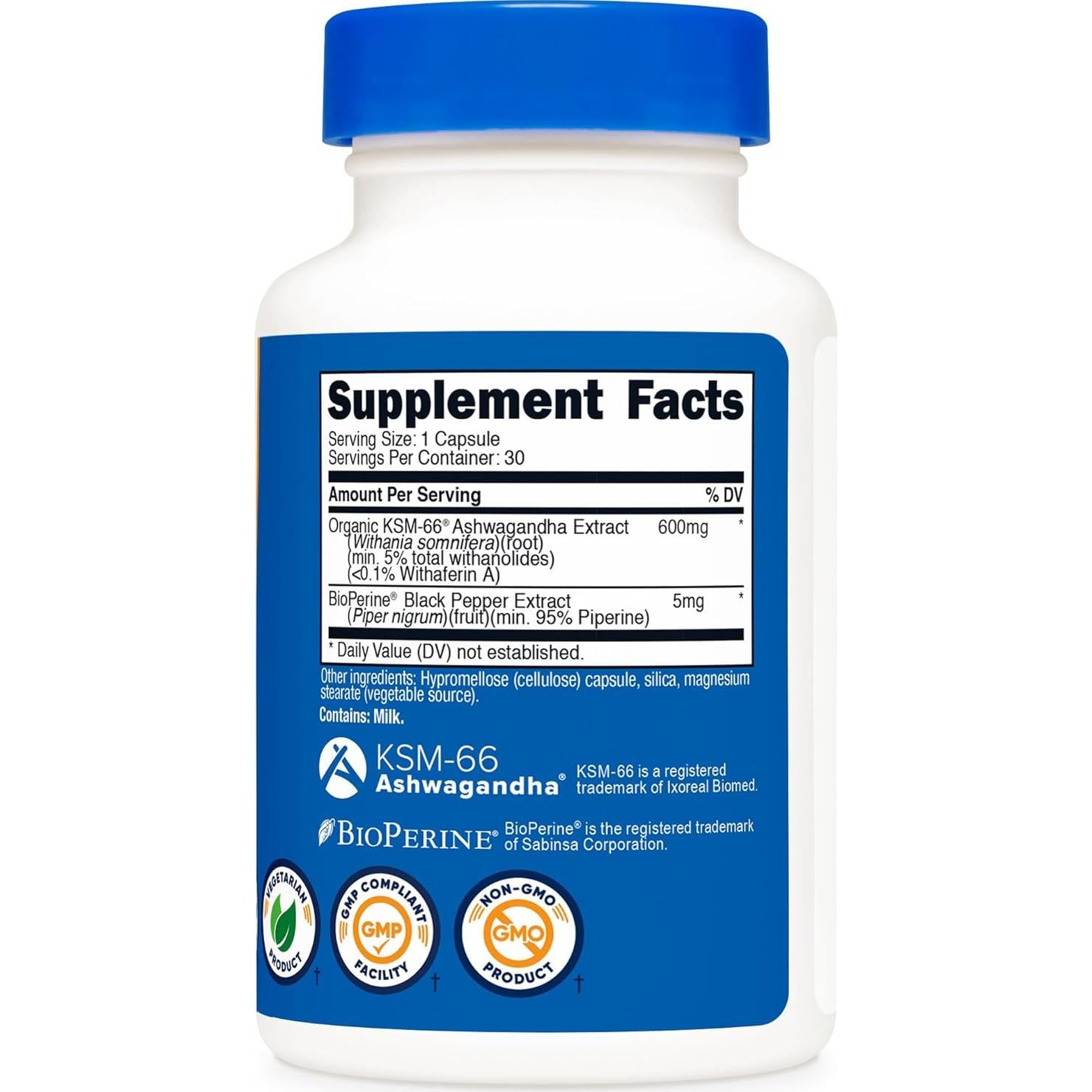 Nutricost Ashwagandha KSM-66 600mg 30 Cápsulas Veganas