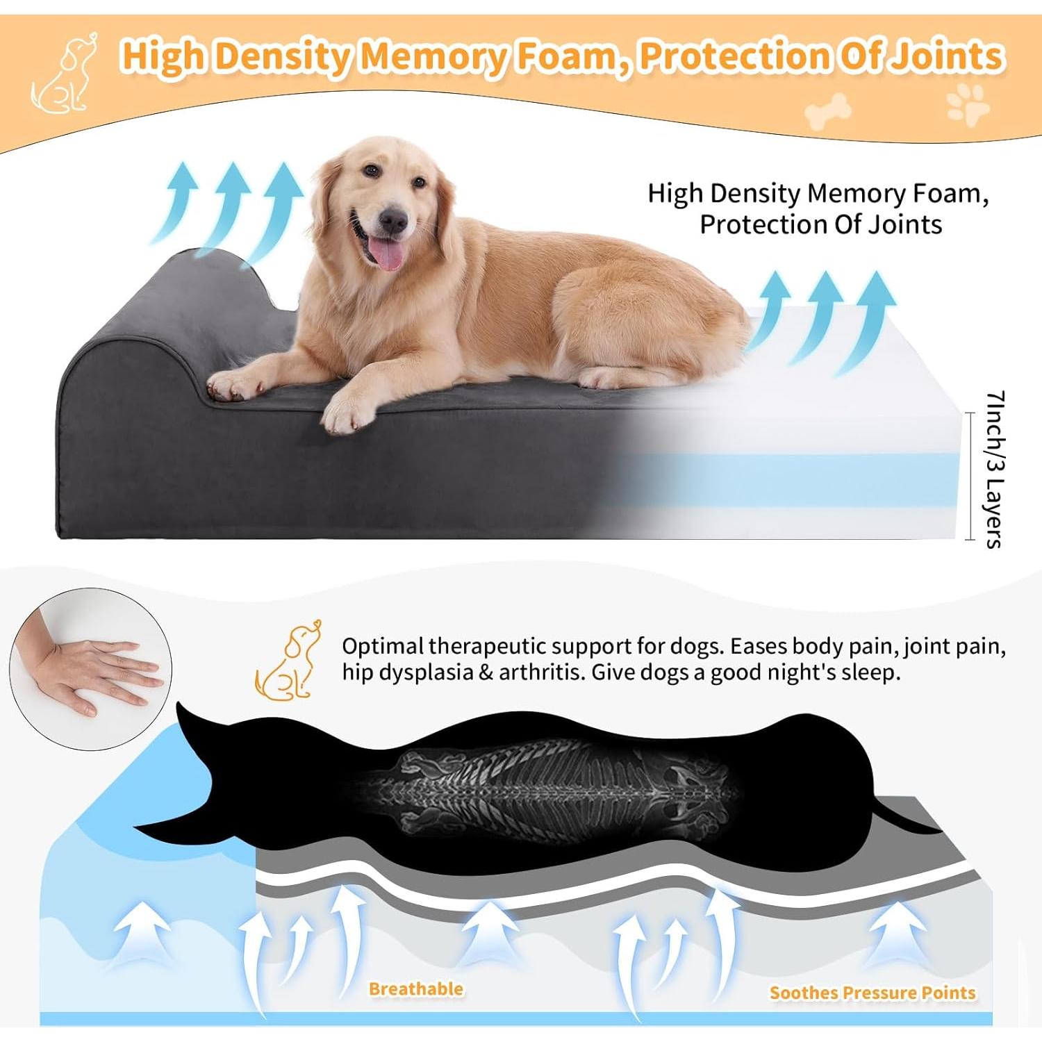 Cama ortopédica para perros grandes Rainmr XL 132x91cm gris