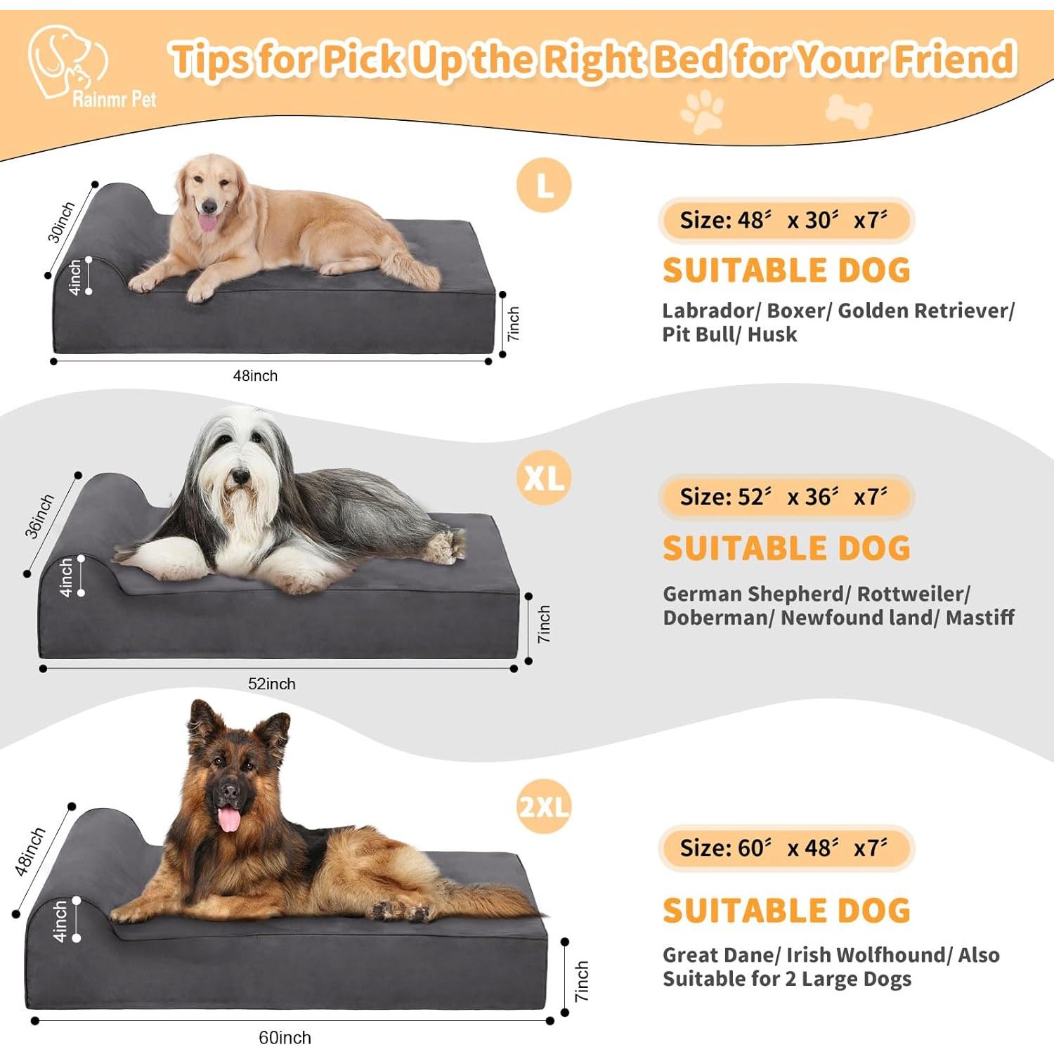 Cama ortopédica para perros grandes Rainmr XL 132x91cm gris