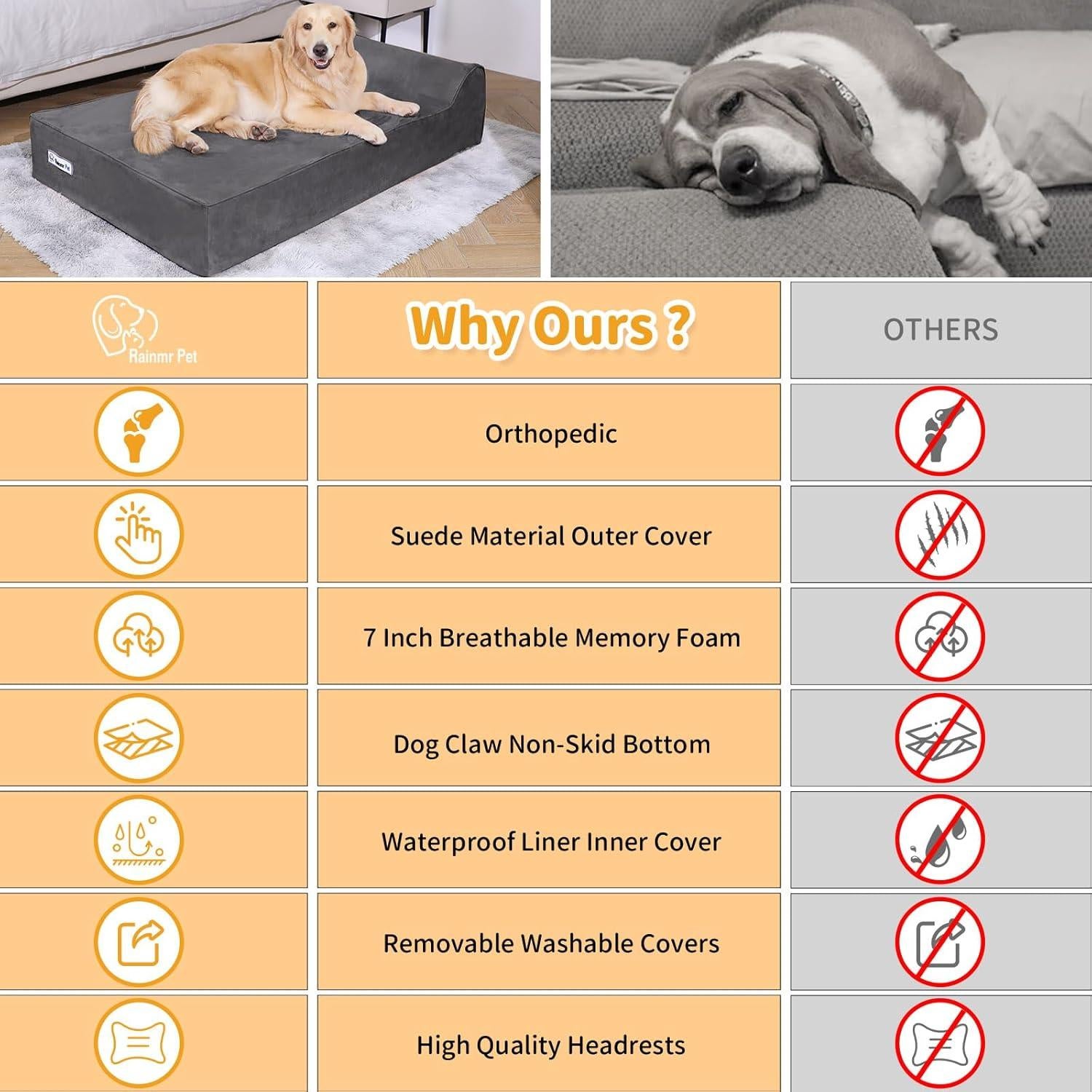 Cama ortopédica para perros grandes Rainmr XL 132x91cm gris