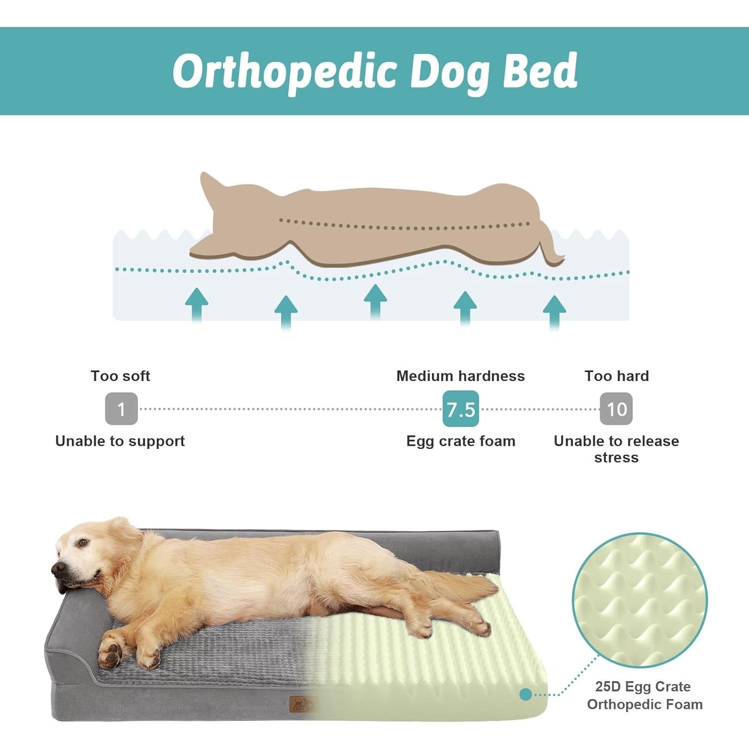 Cama ortopédica para perro grande COZY KISS 76x51 cm gris