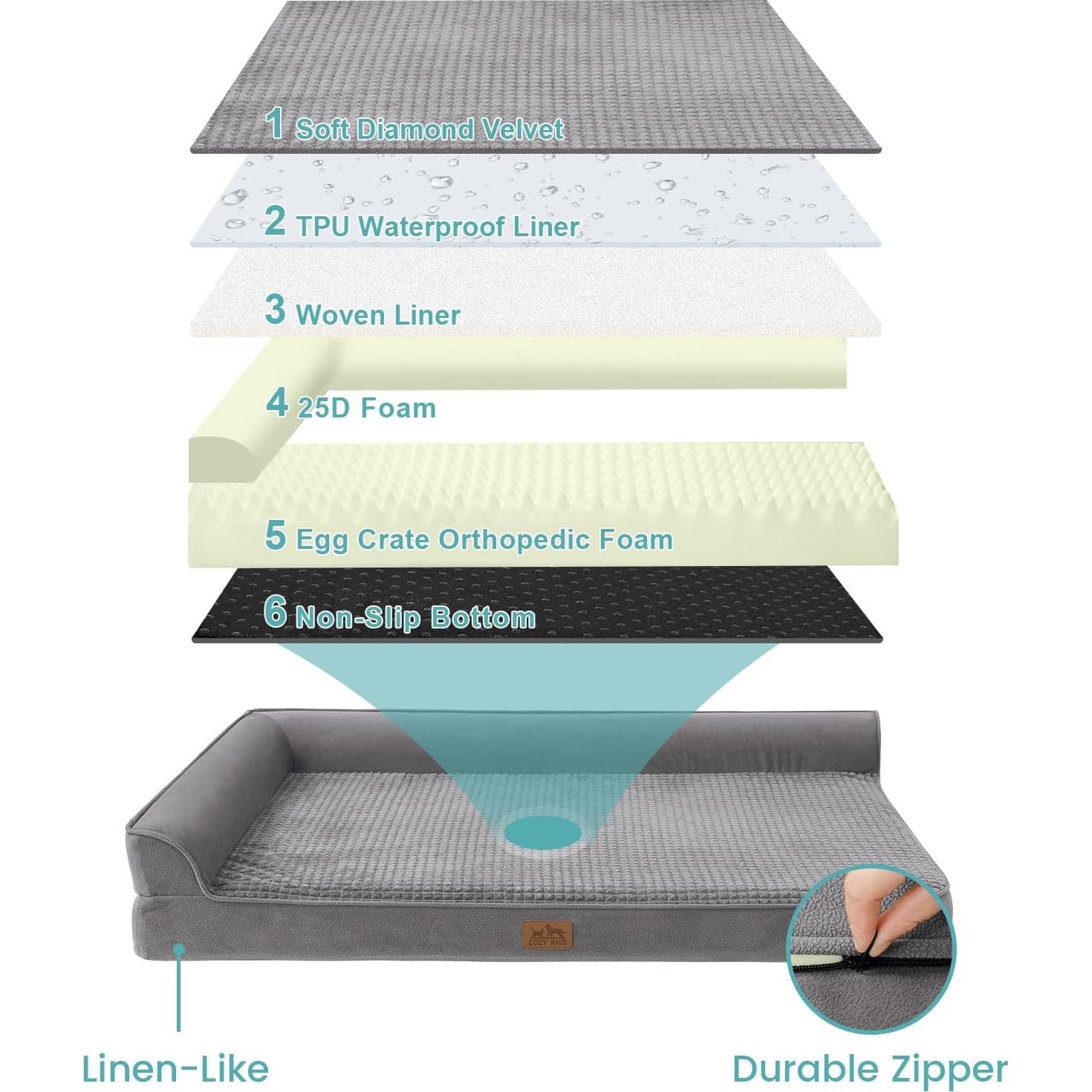 Cama ortopédica para perro grande COZY KISS 76x51 cm gris