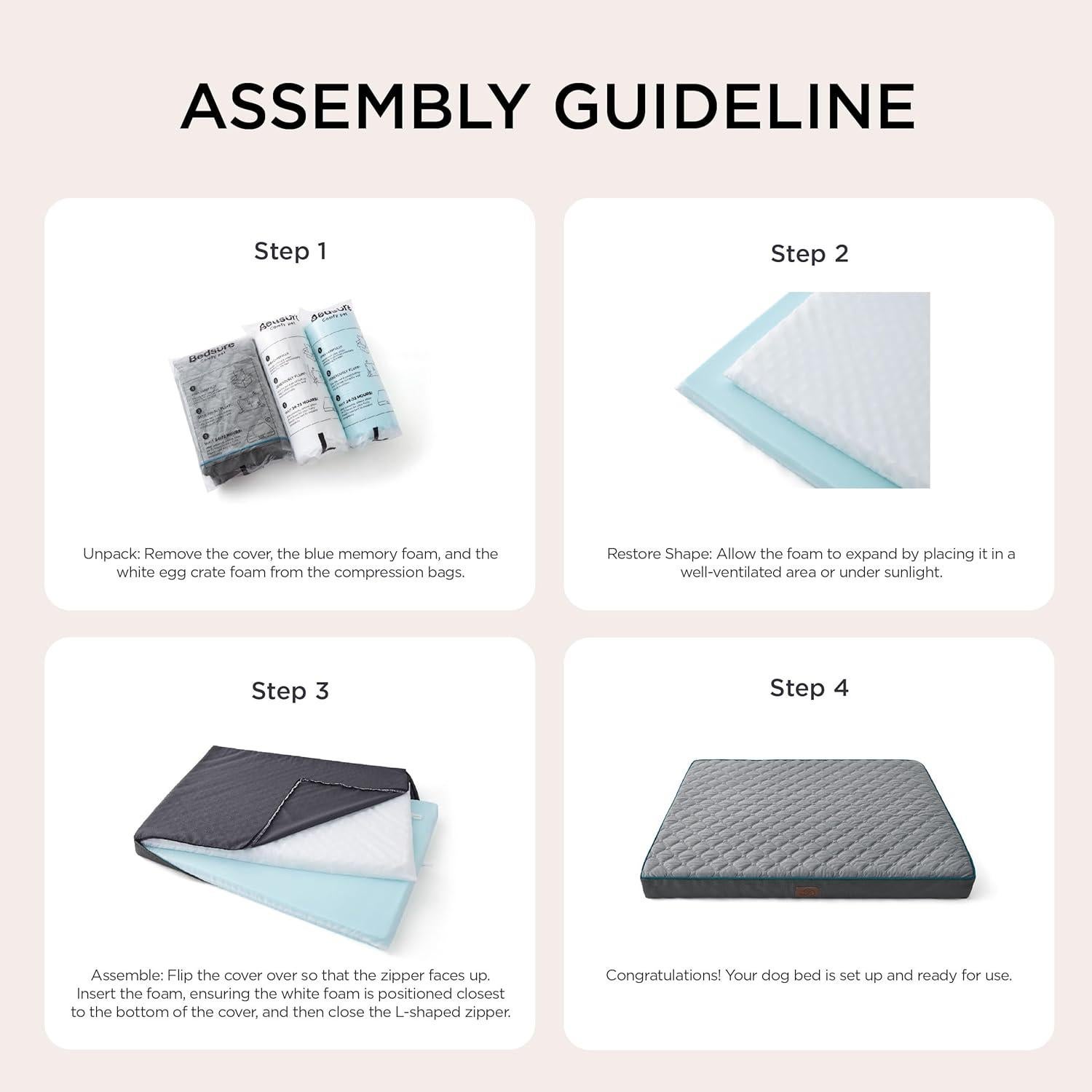 Cama Ortográfica para Perros Bedsure XL 104x74 cm Gris