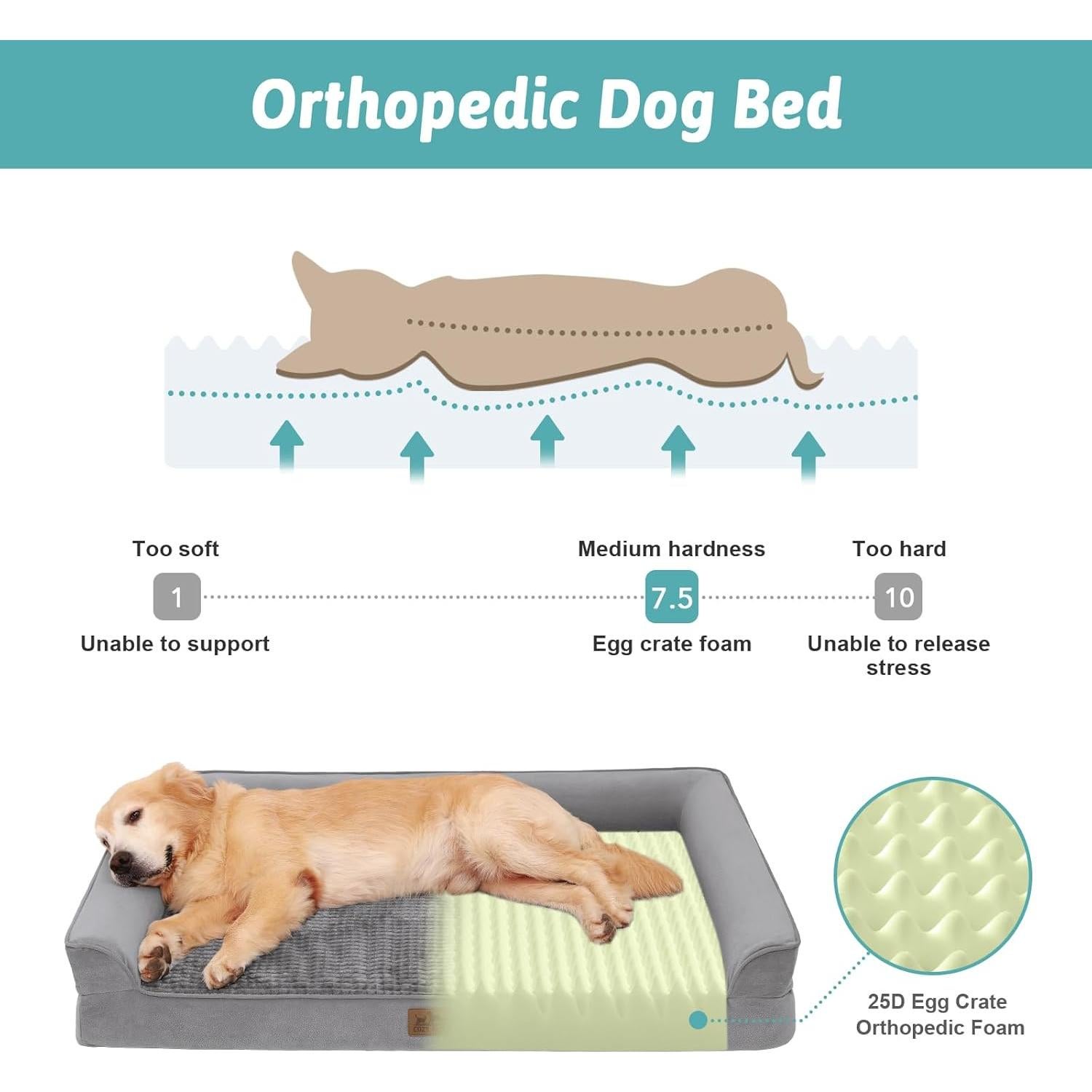 Cama Ortopédica para Perros Grandes COZY KISS 106x76x19 cm Gris