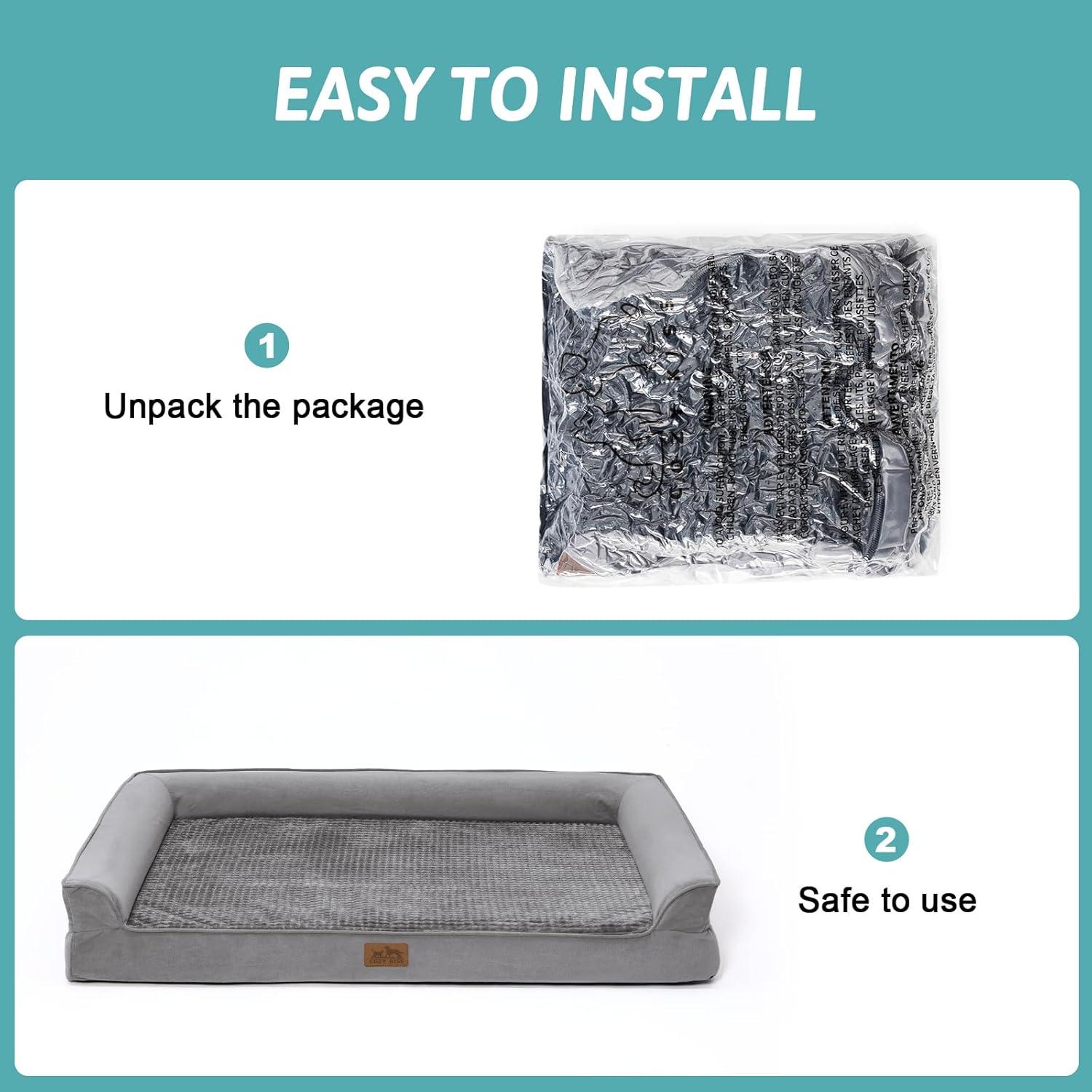 Cama Ortopédica para Perros Grandes COZY KISS 106x76x19 cm Gris