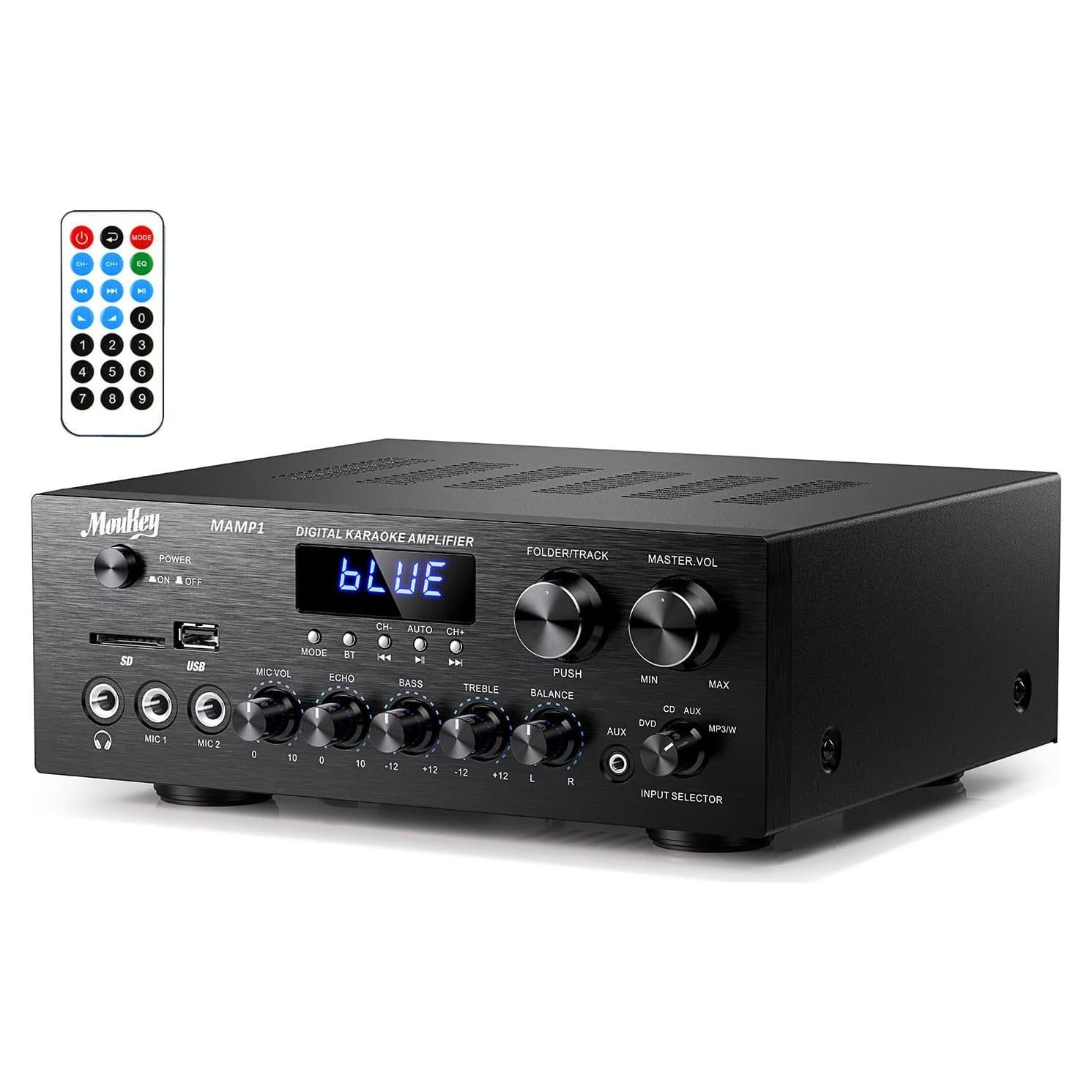 Amplificador Estéreo Bluetooth 5.0 Moukey MAMP1 400W 2.0 Canales