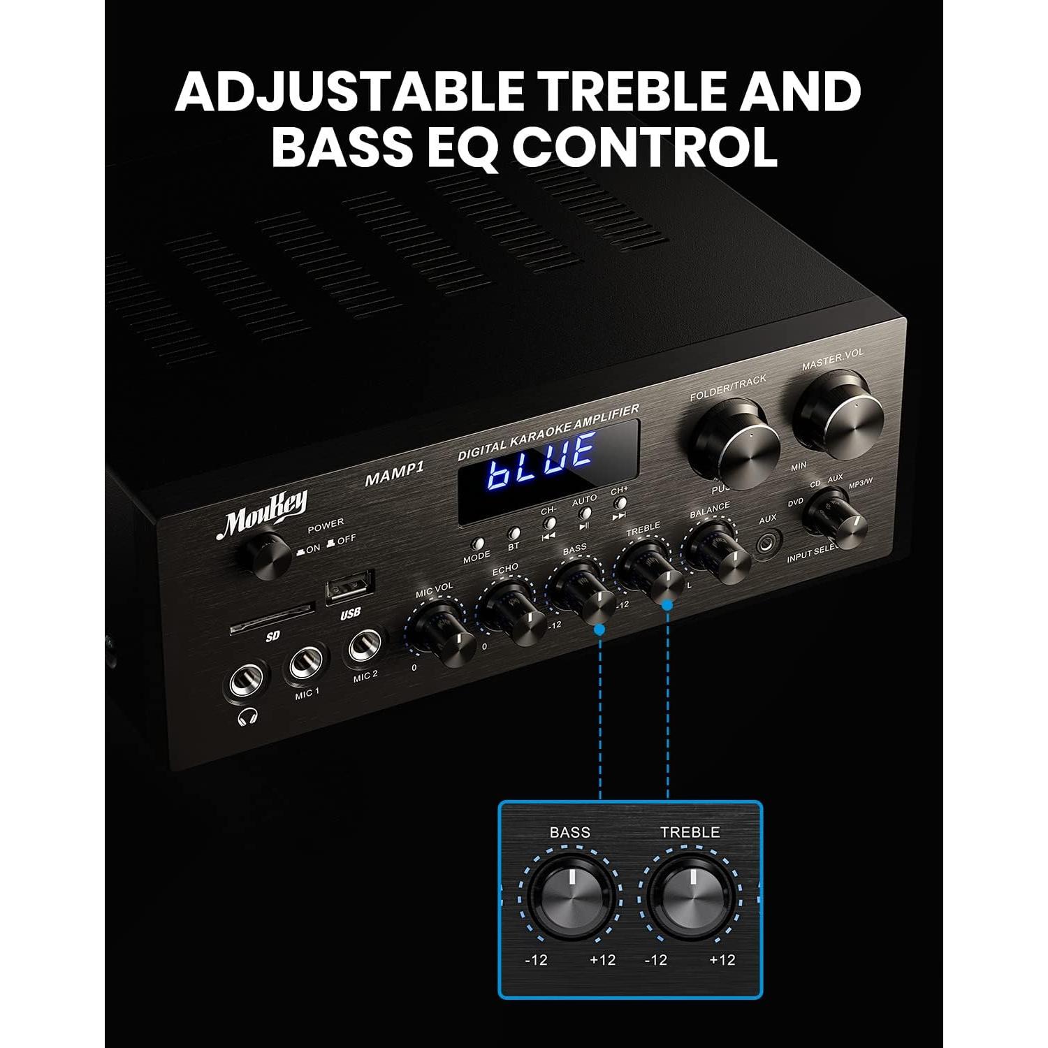 Amplificador Estéreo Bluetooth 5.0 Moukey MAMP1 400W 2.0 Canales