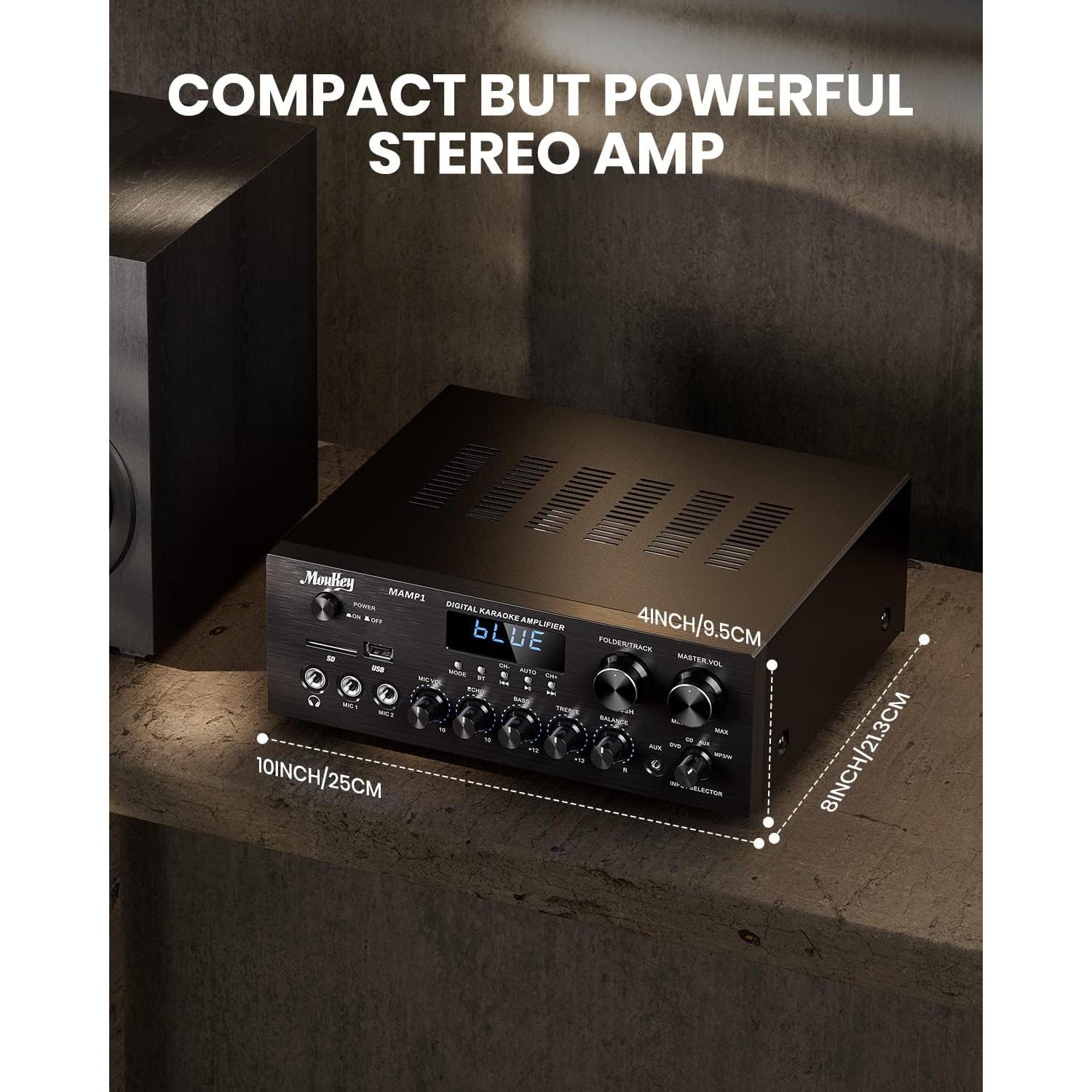 Amplificador Estéreo Bluetooth 5.0 Moukey MAMP1 400W 2.0 Canales