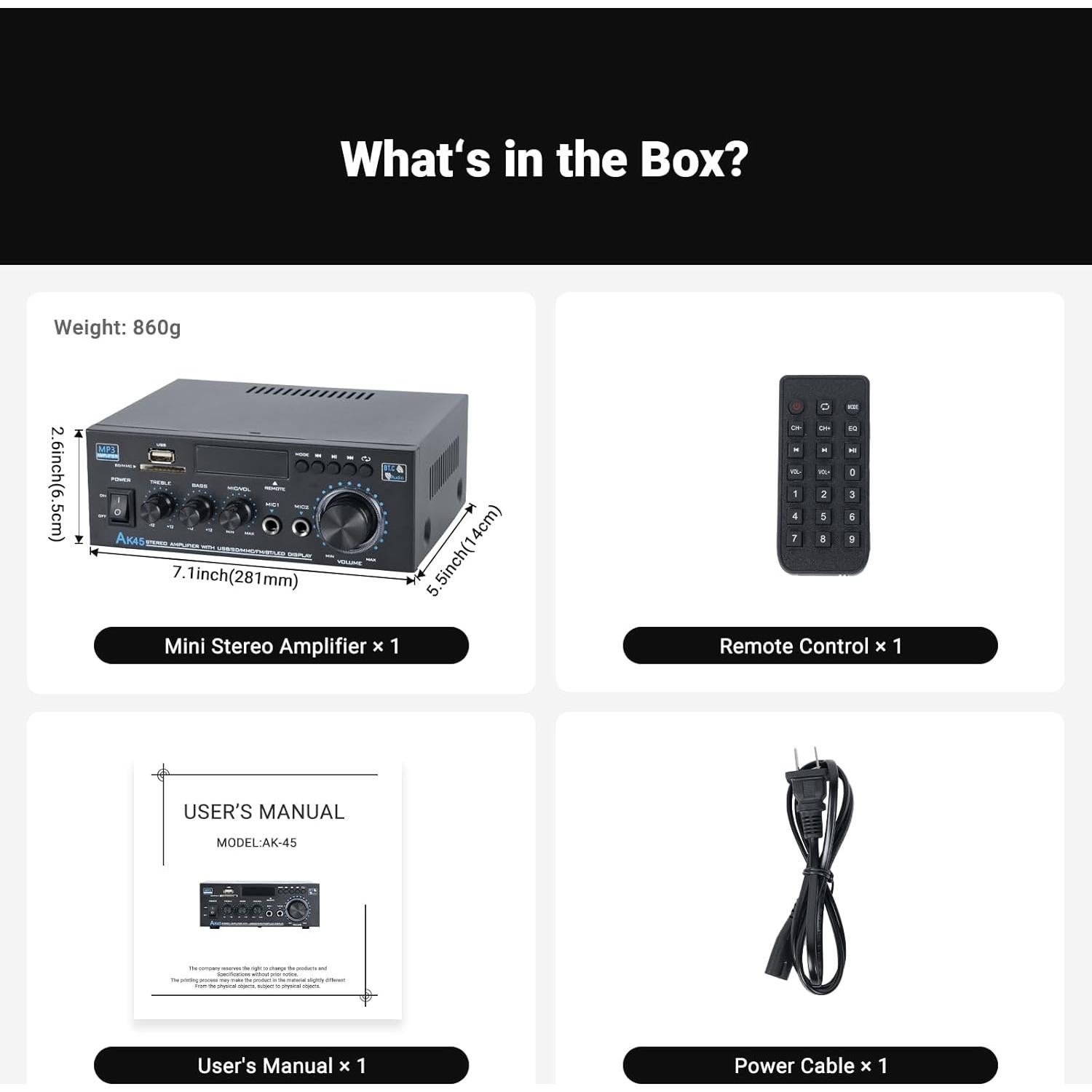 Receptor Estéreo Bluetooth NEOHIPO AK45 300W 2 Canales con FM