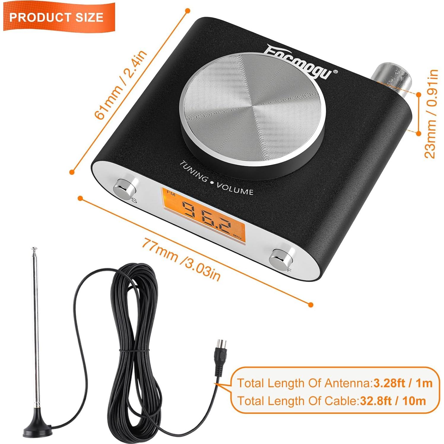 Receptor de Radio FM Facmogu Si4730 con Antena de 10m y Salida 3.5mm
