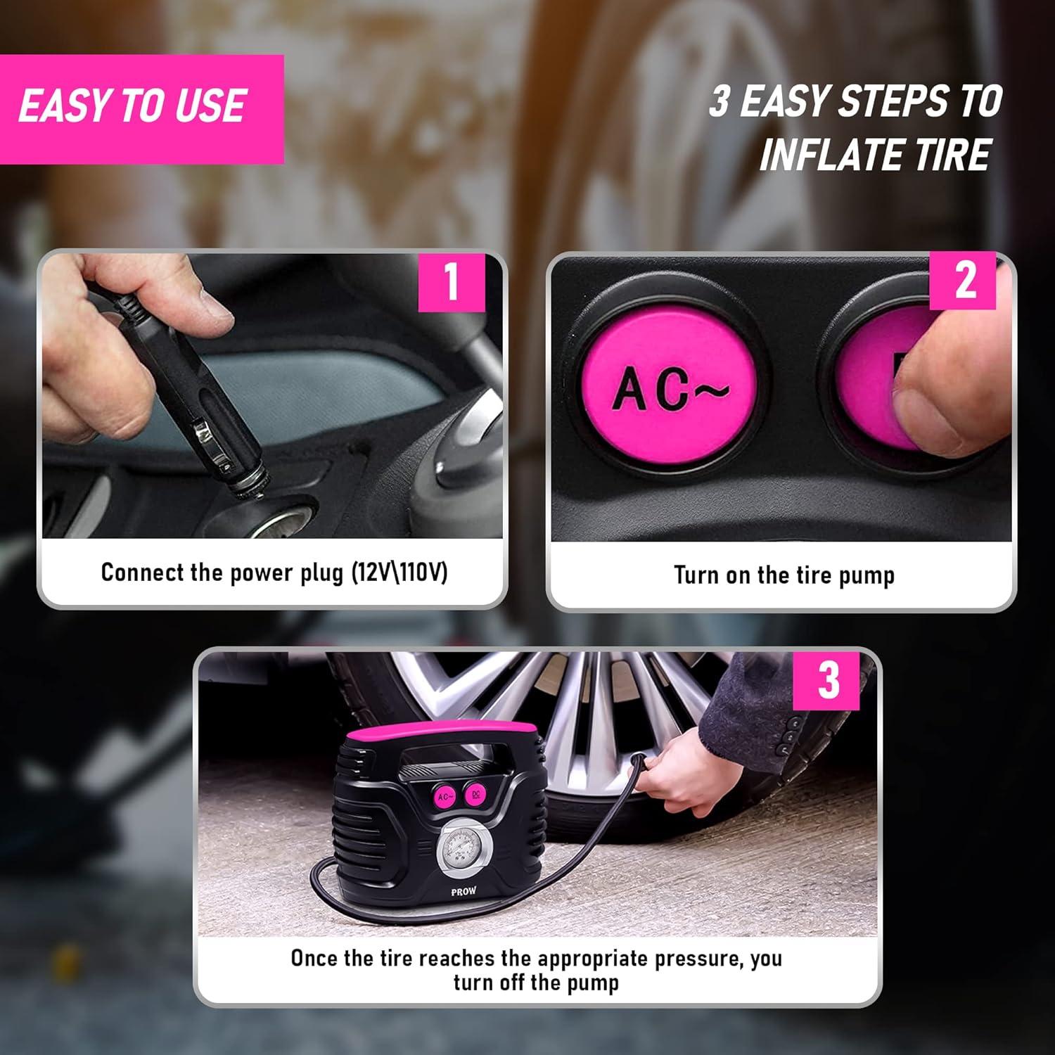 Compresor de Aire Eléctrico Portátil PROW 12V/110V con Manómetro