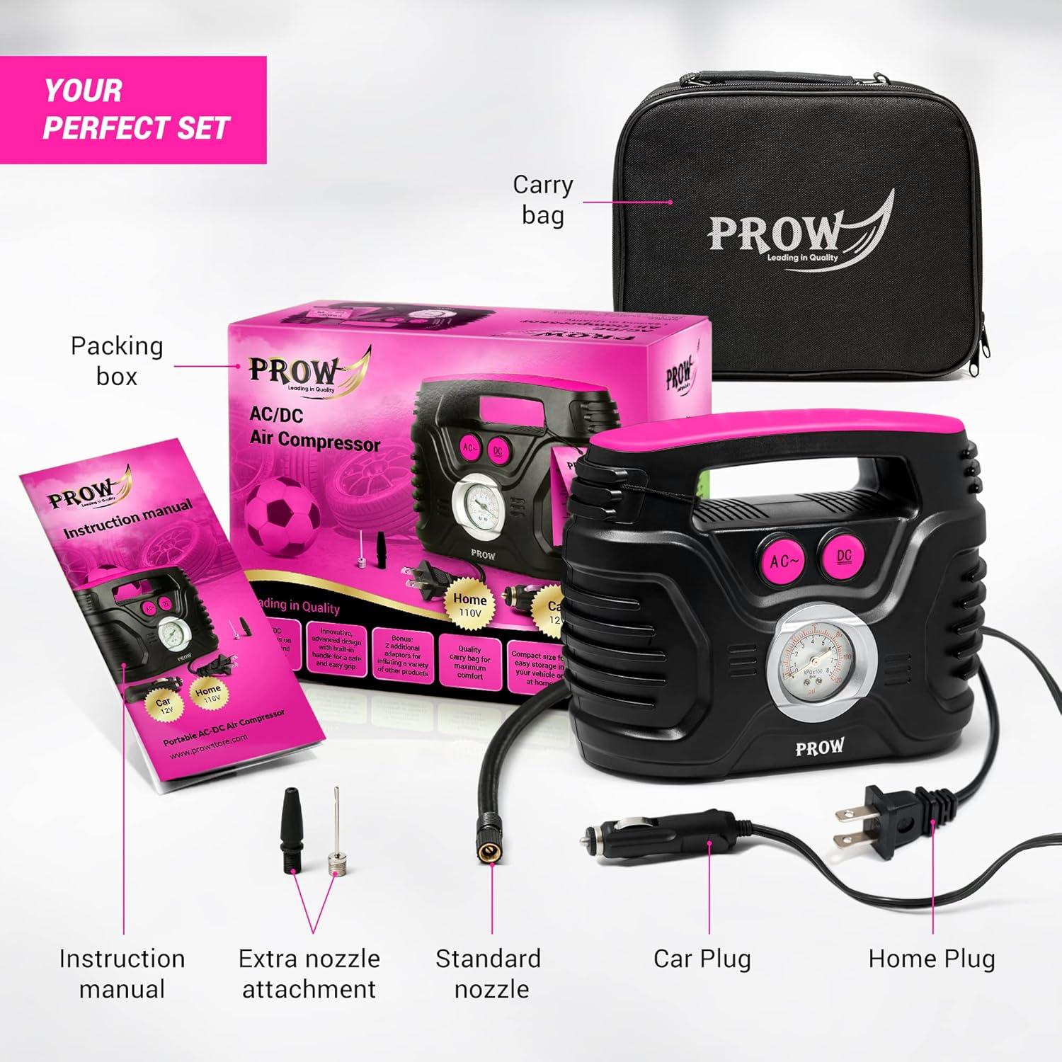 Compresor de Aire Eléctrico Portátil PROW 12V/110V con Manómetro