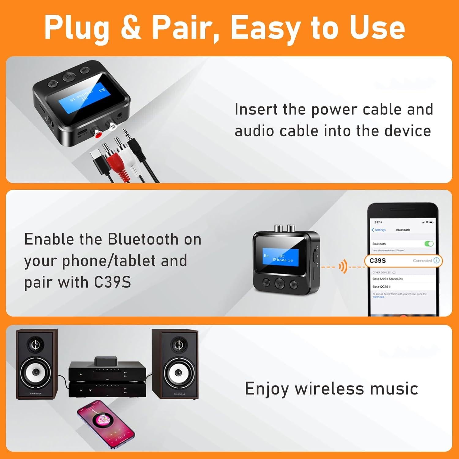 Receptor Bluetooth BAISHUN BT50 para Estéreo Antiguo 3.5mm