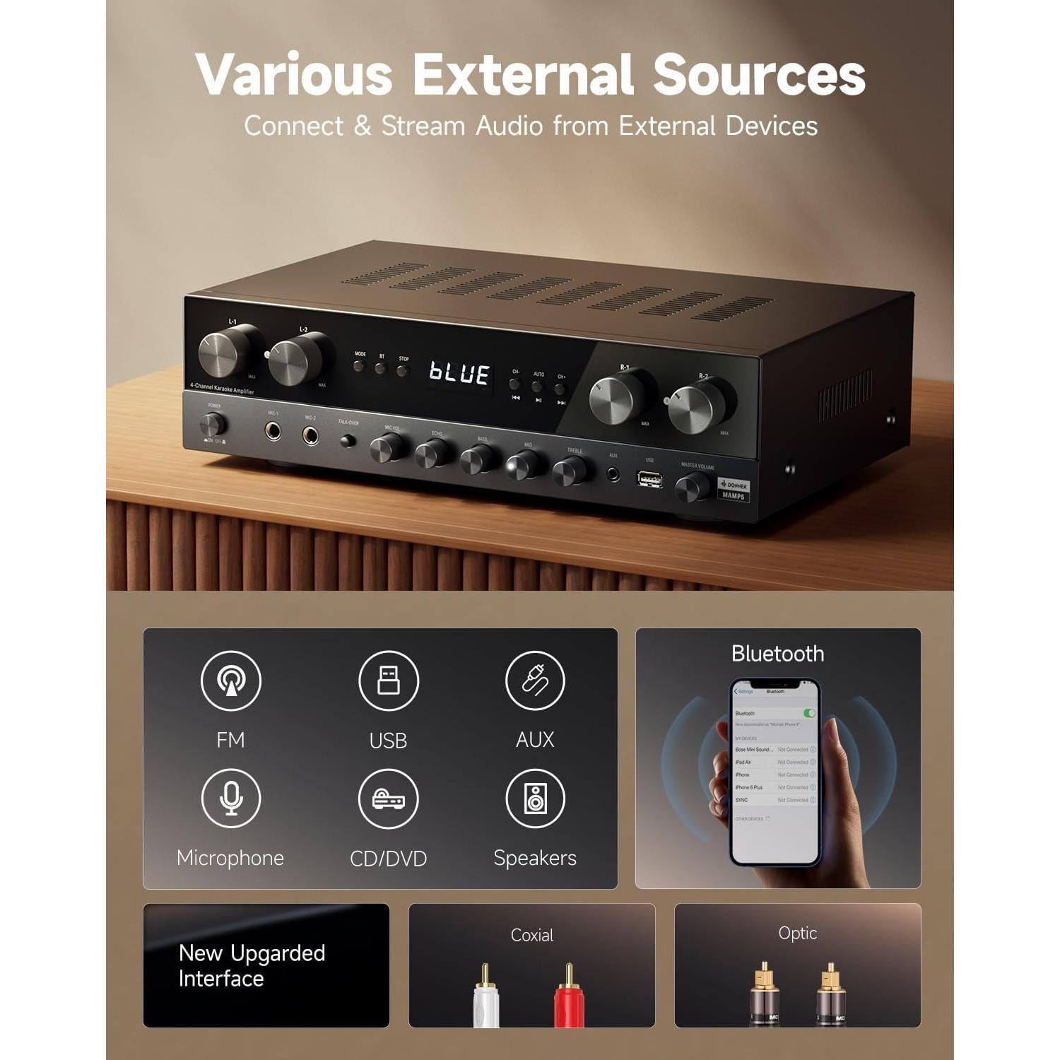 Amplificador de Audio Donner MAMP5 1000W 4 Canales Bluetooth