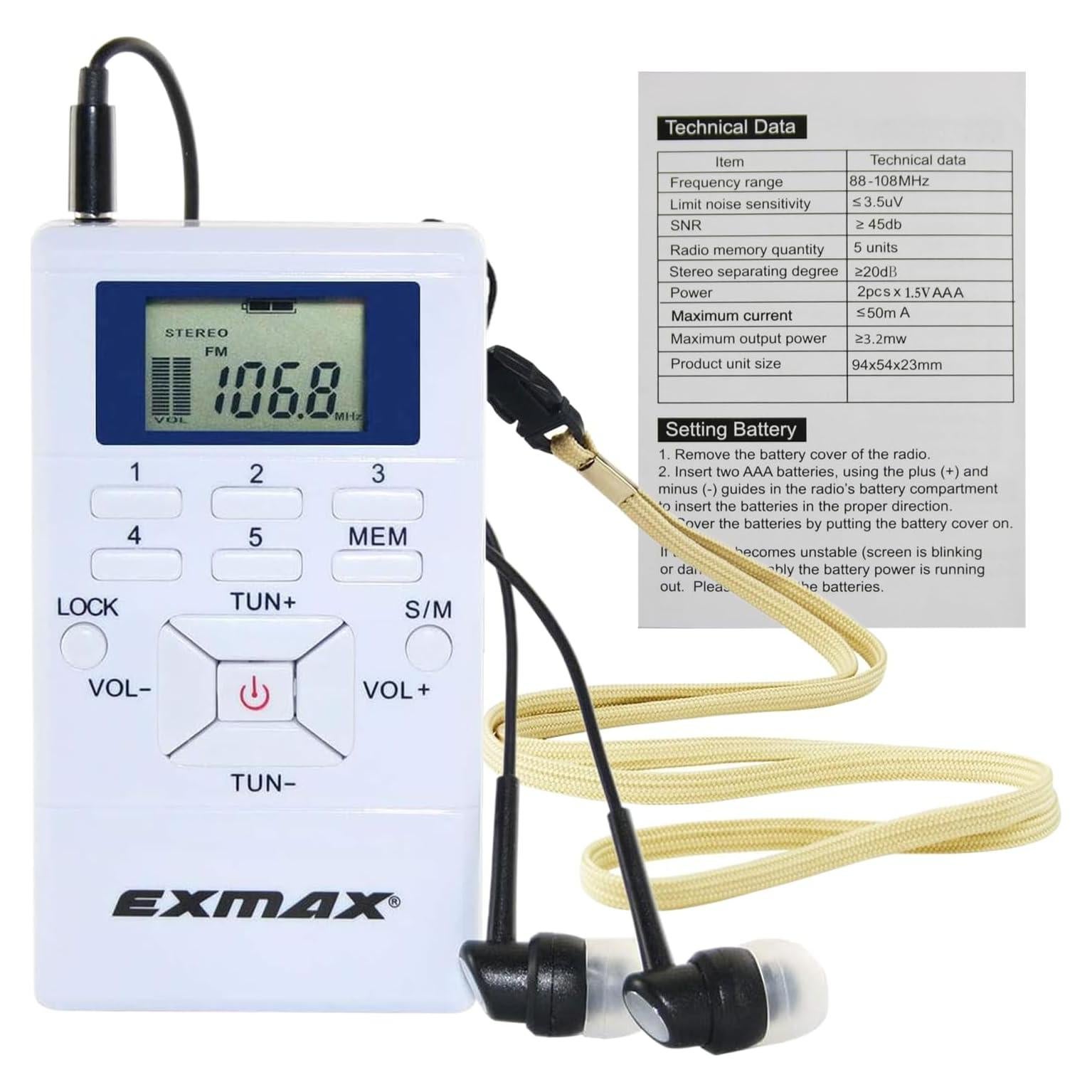 Receptor de Radio FM Inalámbrico EXMAX E108 Mini Portátil
