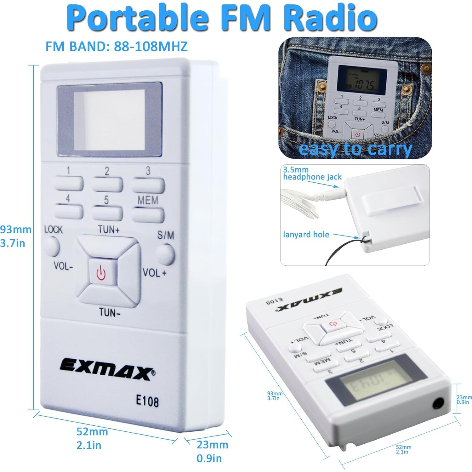 Receptor de Radio FM Inalámbrico EXMAX E108 Mini Portátil