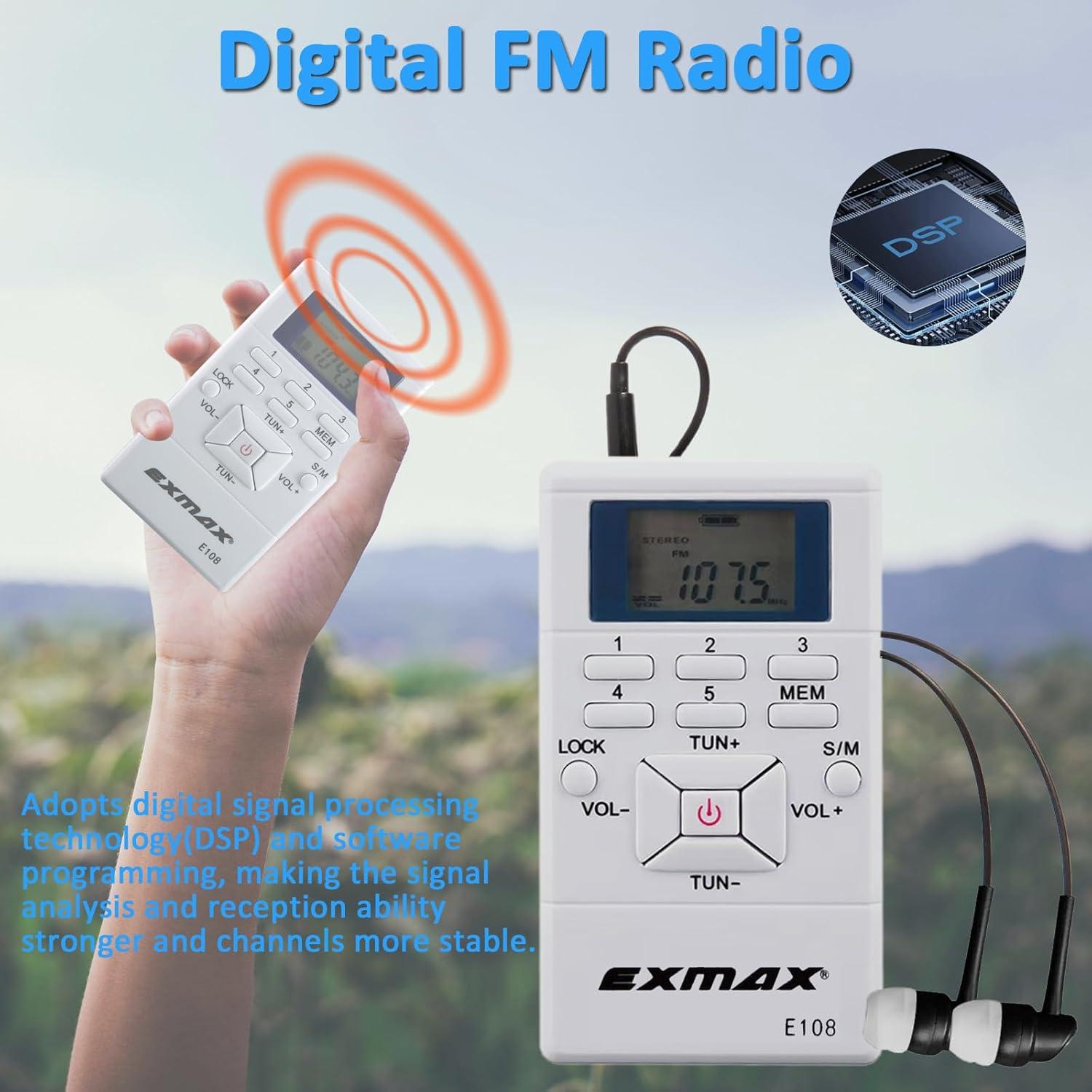 Receptor de Radio FM Inalámbrico EXMAX E108 Mini Portátil