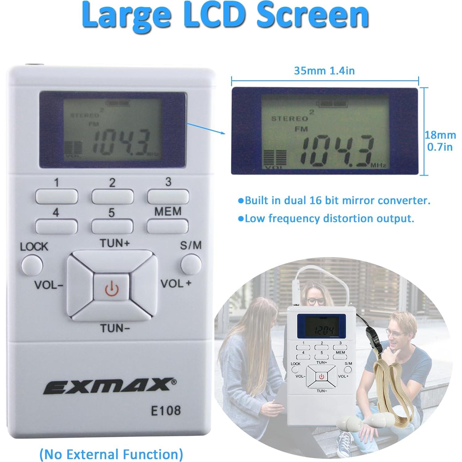 Receptor de Radio FM Inalámbrico EXMAX E108 Mini Portátil