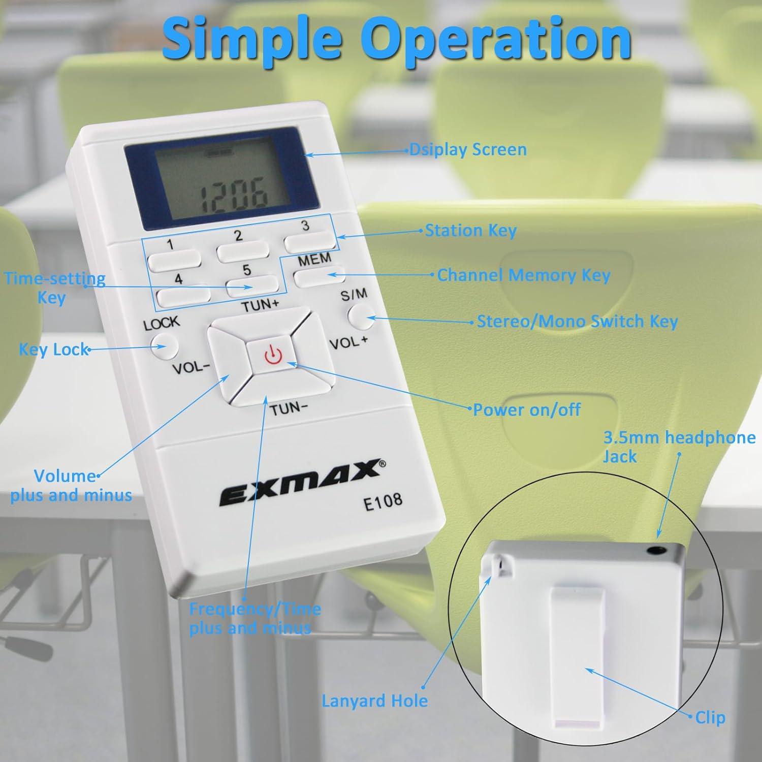 Receptor de Radio FM Inalámbrico EXMAX E108 Mini Portátil