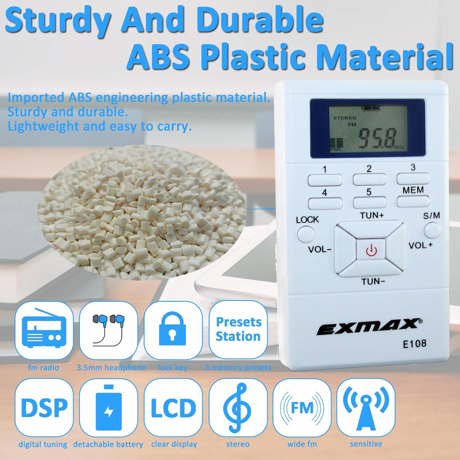 Receptor de Radio FM Inalámbrico EXMAX E108 Mini Portátil