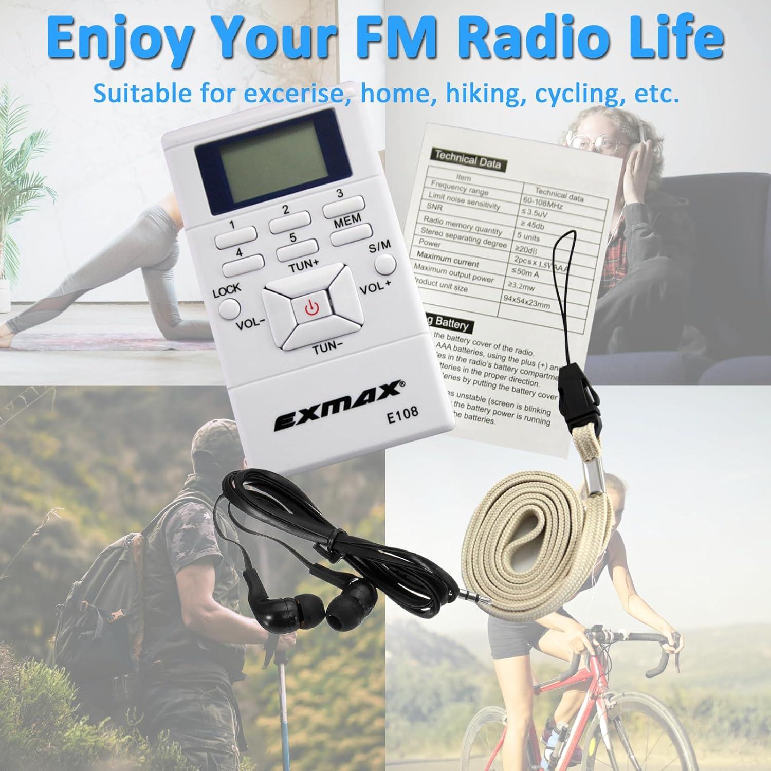 Receptor de Radio FM Inalámbrico EXMAX E108 Mini Portátil