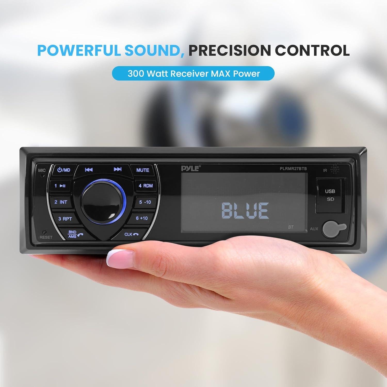 Receptor Marino Bluetooth Pyle PLRMR27BTB 300W USB SD AM/FM