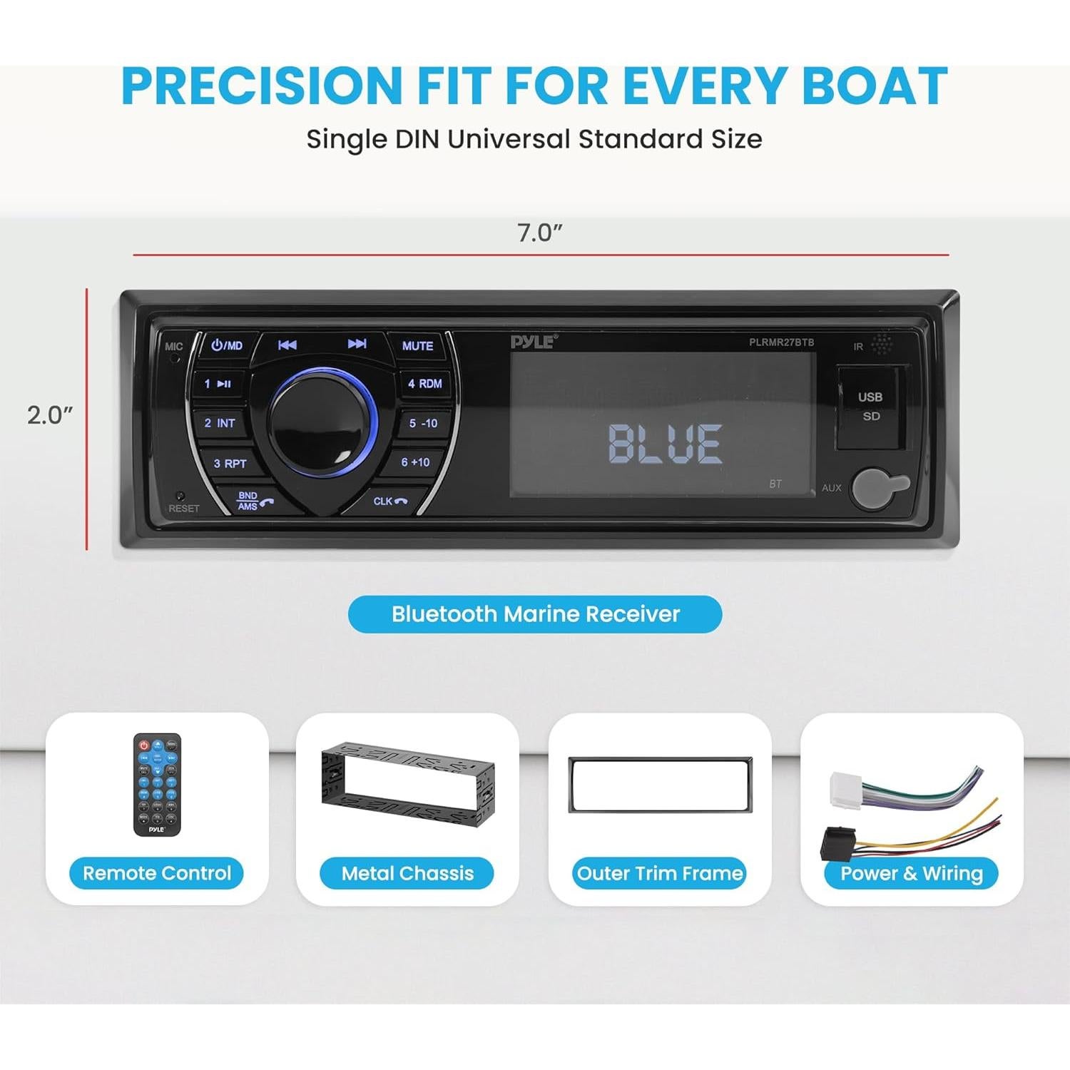 Receptor Marino Bluetooth Pyle PLRMR27BTB 300W USB SD AM/FM