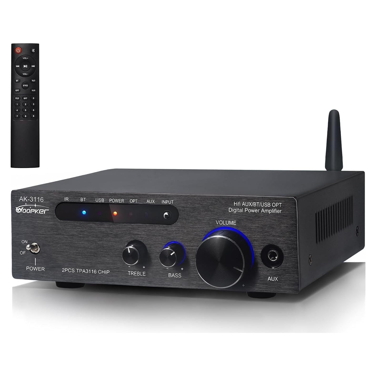 Amplificador Estéreo Woopker AK3116 Bluetooth 5.3 100W x2