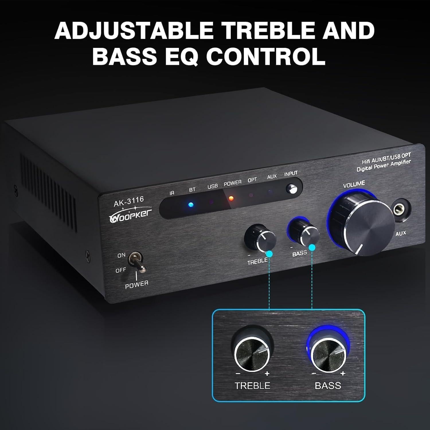 Amplificador Estéreo Woopker AK3116 Bluetooth 5.3 100W x2
