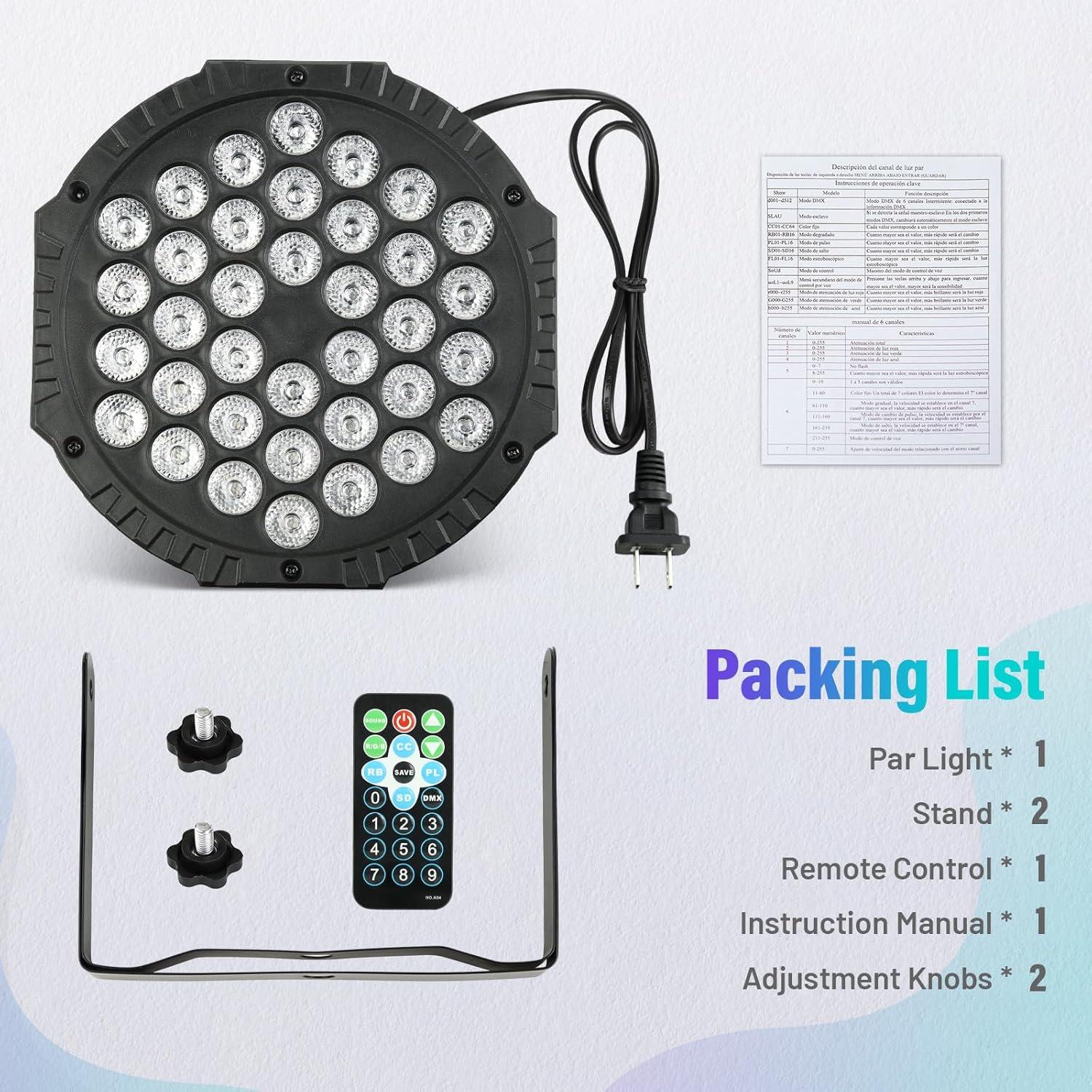 Luces de Escenario LED Par 36W Czgor 2Pack RGB DMX