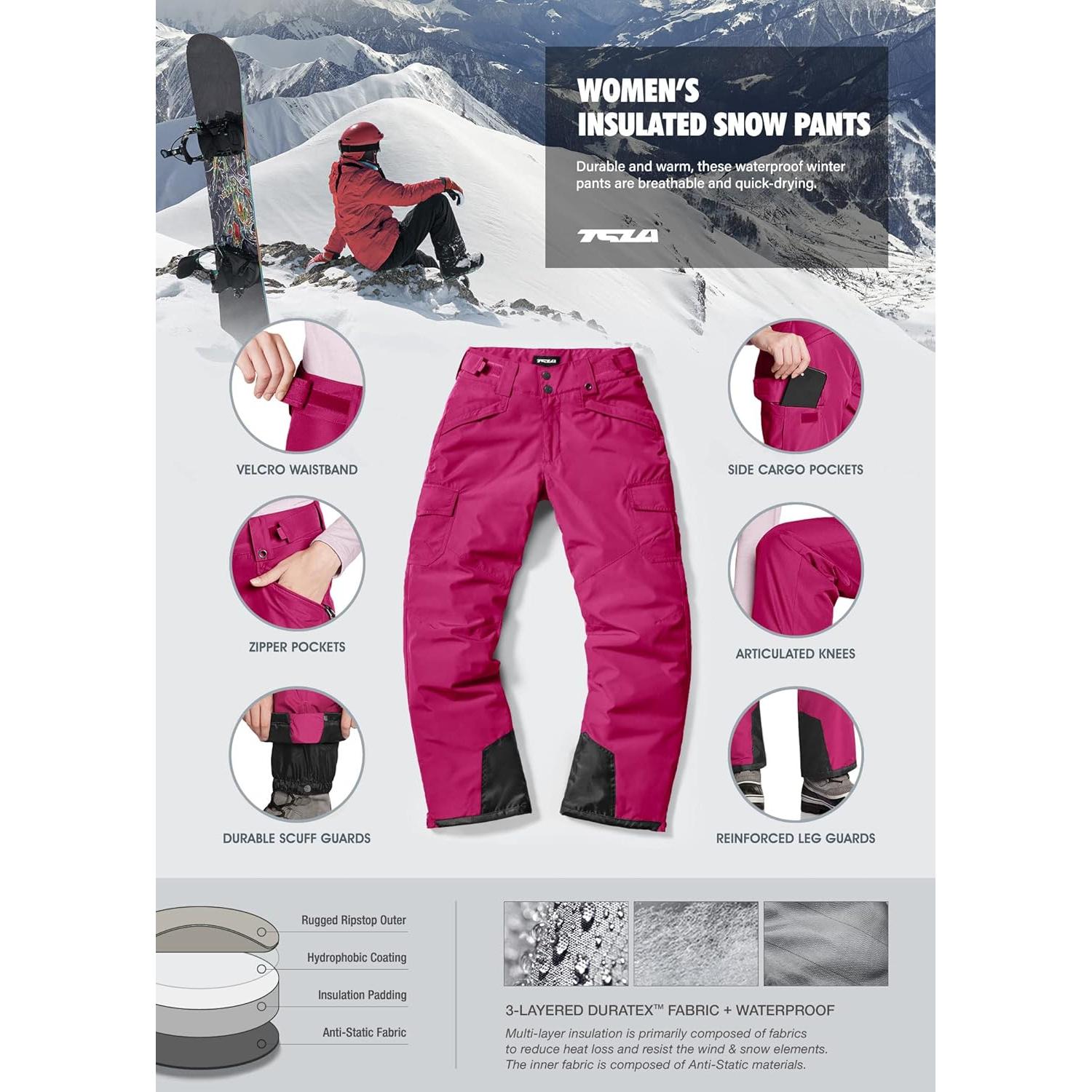 Pantalones de Nieve TSLA para Mujeres, Aislados y Impermeables