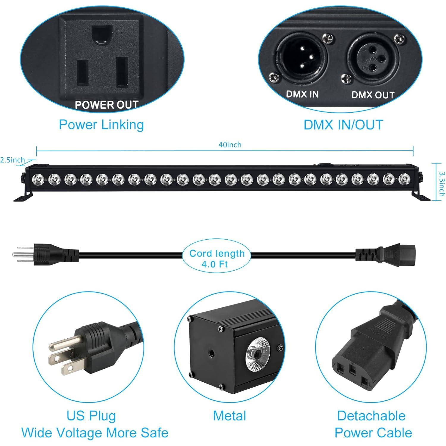 Barra de Luz Wash LED OPPSK 72W 24LED RGB DMX 1M