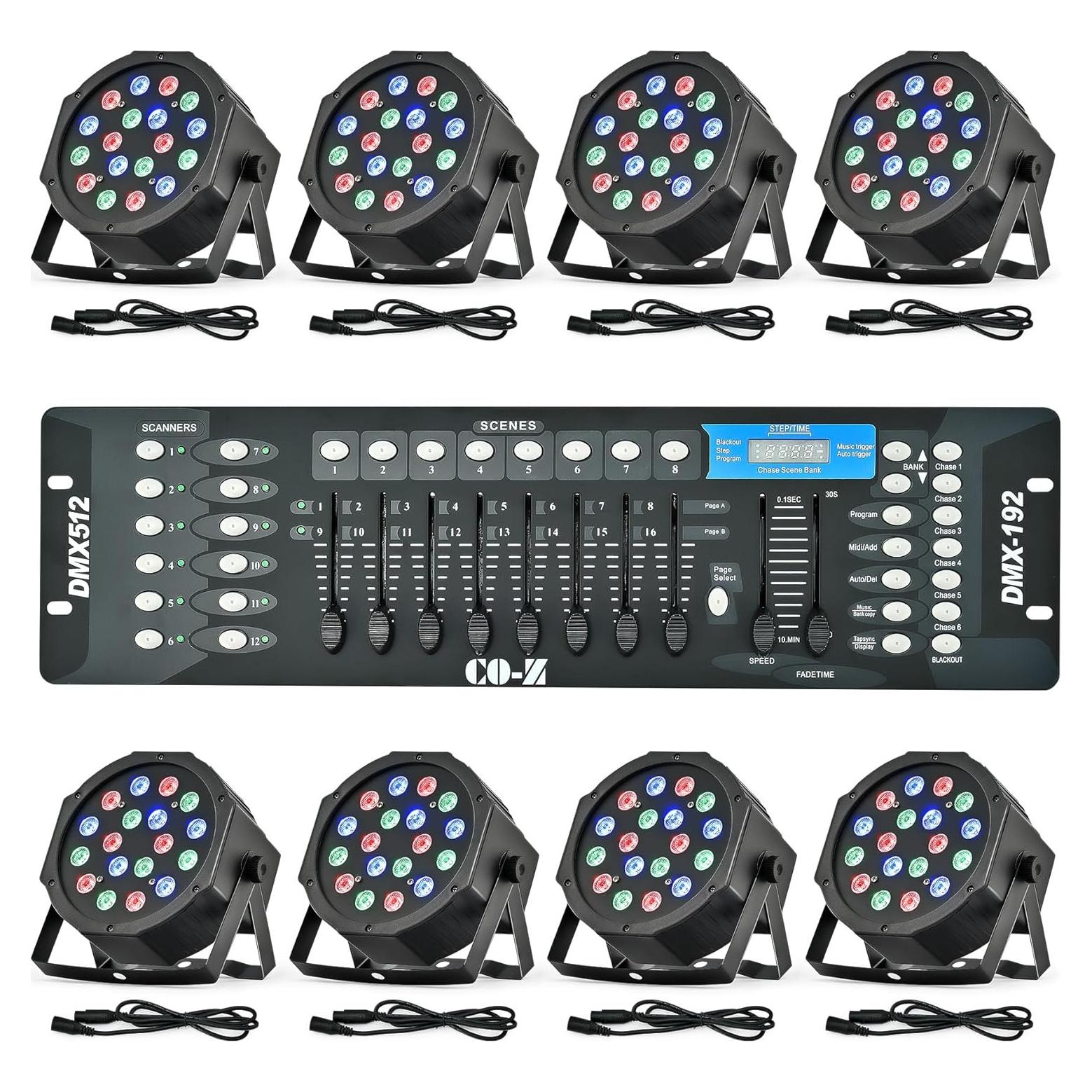 Luces de Escenario LED DMX CO-Z, Paquete de 8 Par Can RGB 18x3W