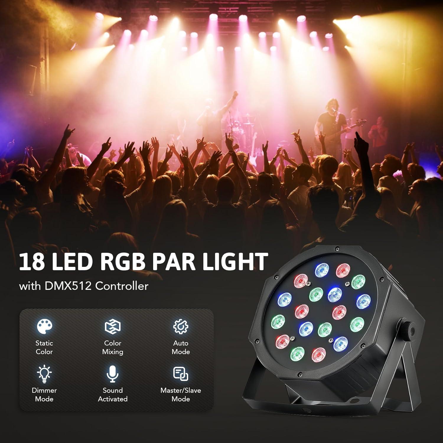 Luces de Escenario LED DMX CO-Z, Paquete de 8 Par Can RGB 18x3W