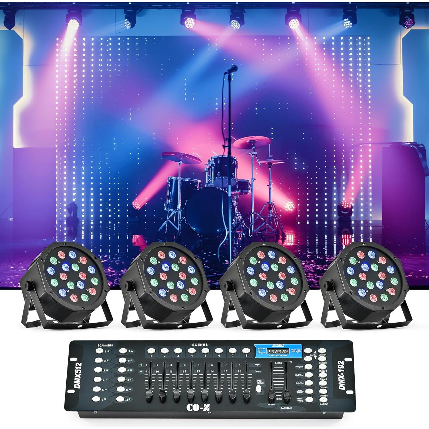 Luces de Escenario LED DMX CO-Z, Paquete de 8 Par Can RGB 18x3W