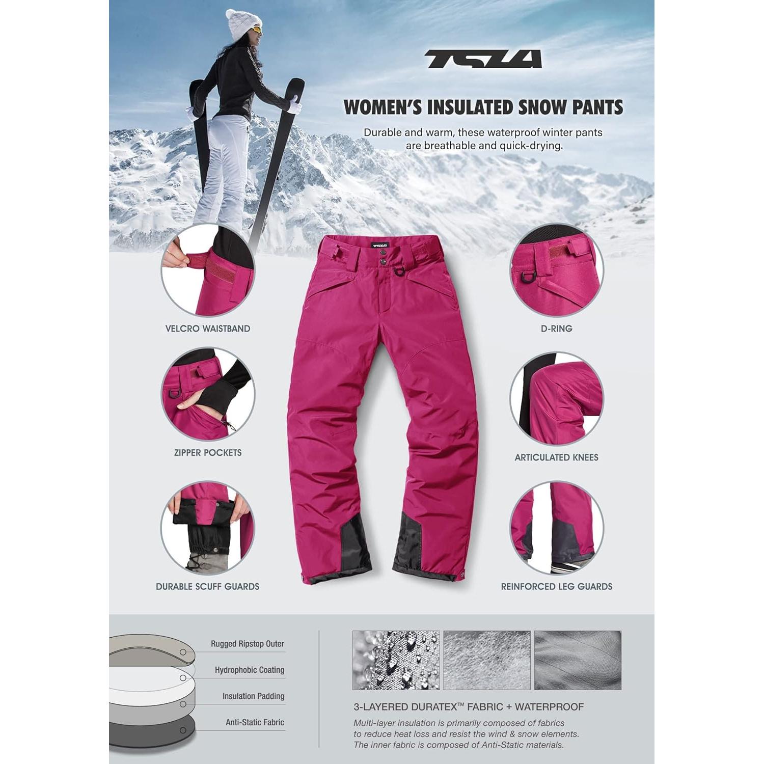 Pantalones de Nieve TSLA para Mujeres Aislados Impermeables