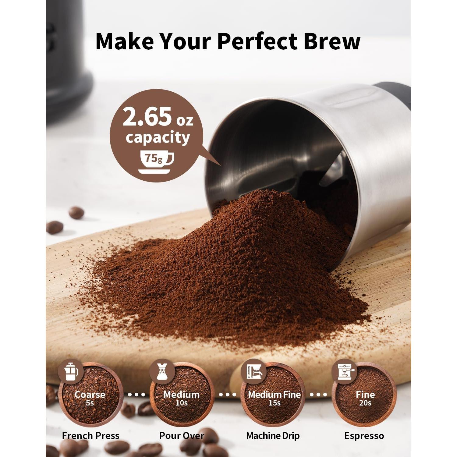 Molino de café eléctrico SHARDOR One Touch, acero inoxidable, negro