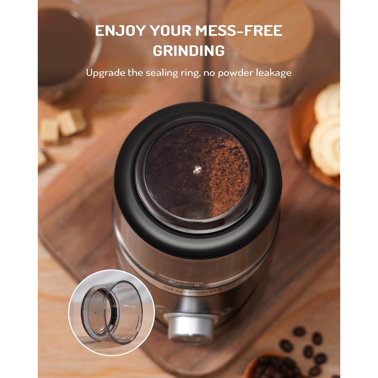 Molino de café eléctrico SHARDOR CG638B, silencioso, 70.87g